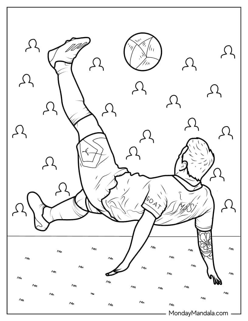 Coloring Page Of Lionel Messi Doing Bicycle Kick coloring page