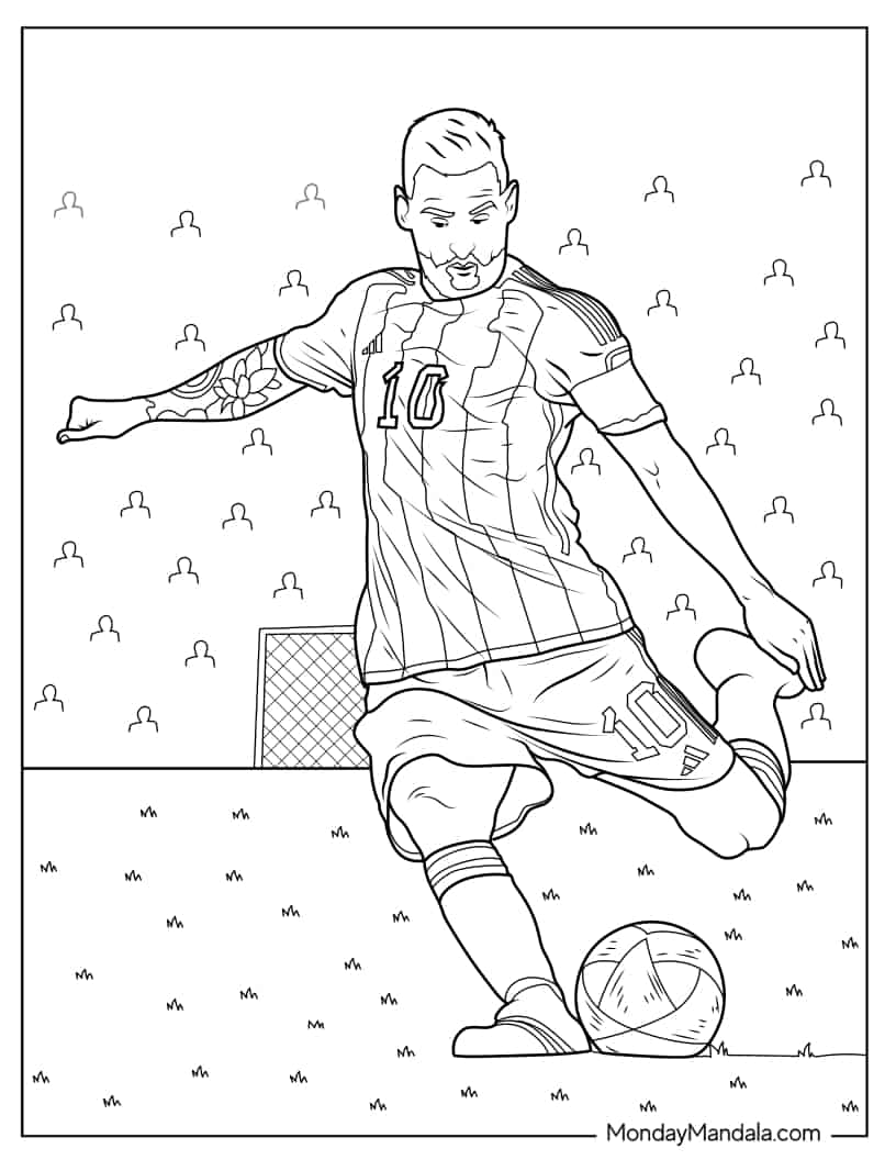 Coloring Sheet Of Lionel Messi Kicking Ball coloring page
