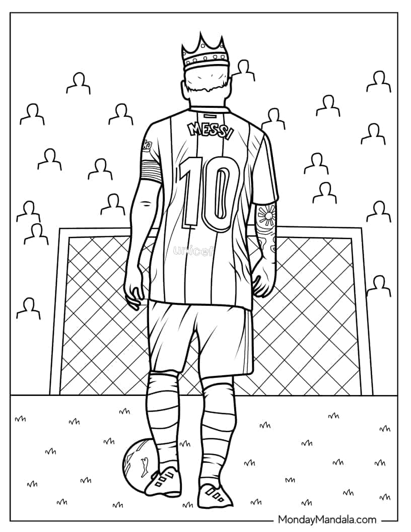 Coloring Sheet Of Lionel Messi With Crown coloring page
