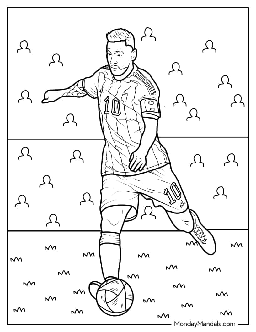 Easy Lionel Messi Kicking Ball For Coloring In coloring page — printable line art