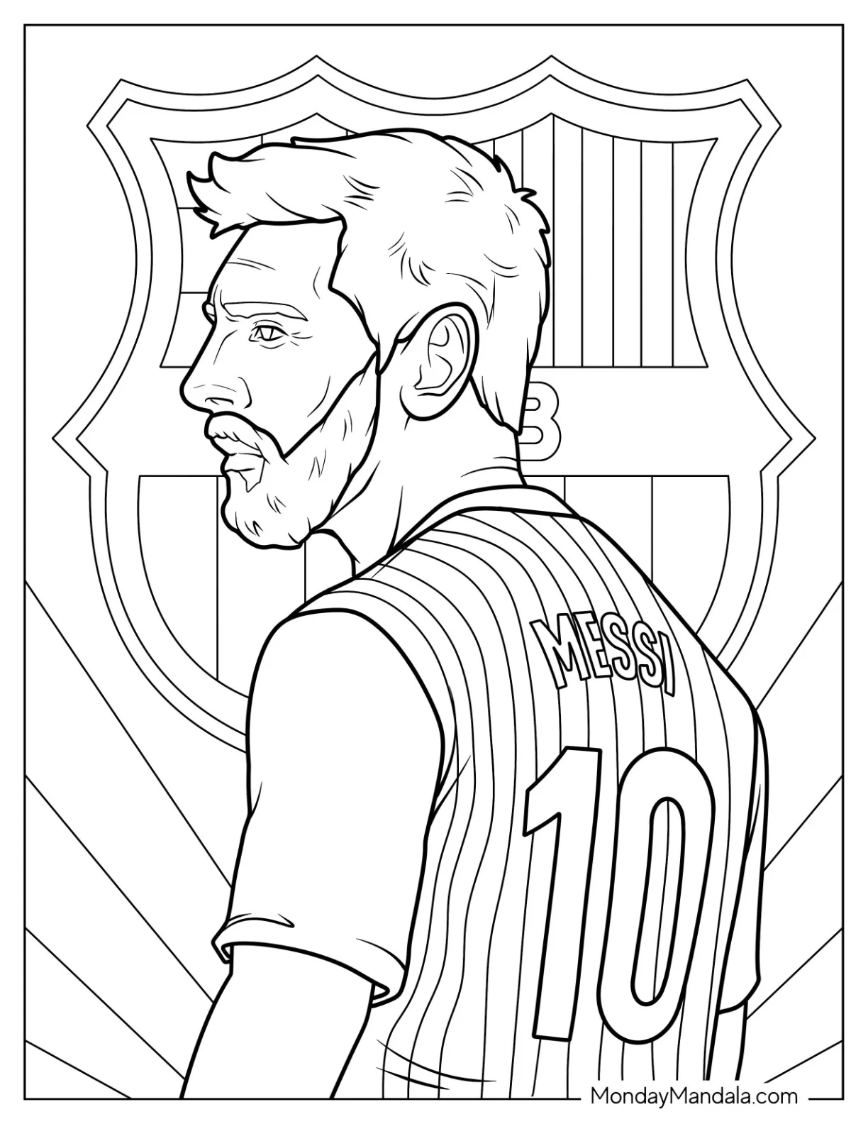 Iconic Lionel Messi Coloring Page in Striped Barcelona Kit coloring page