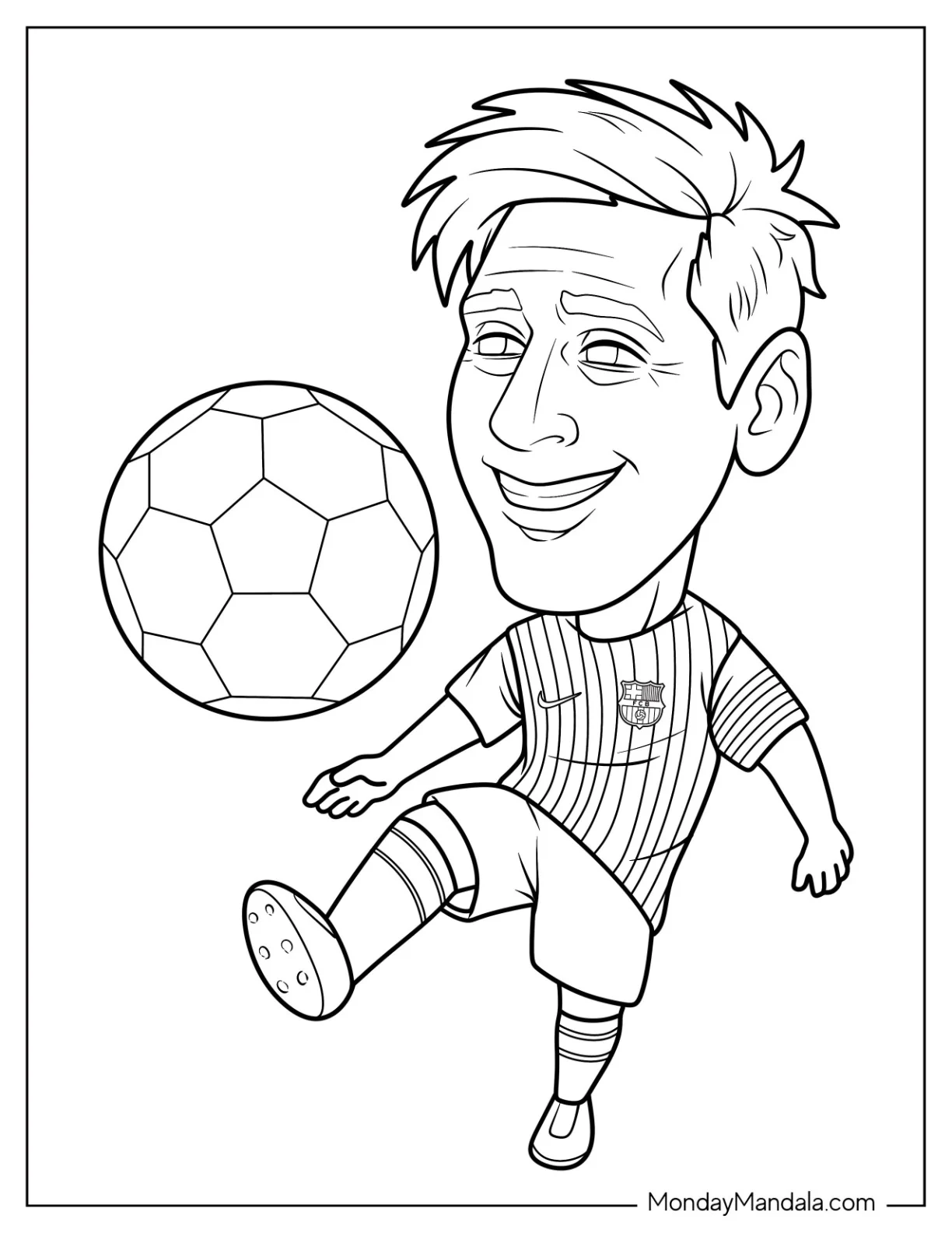 Lionel Lionel Messi Coloring Page Caricature with Soccer Ball coloring page