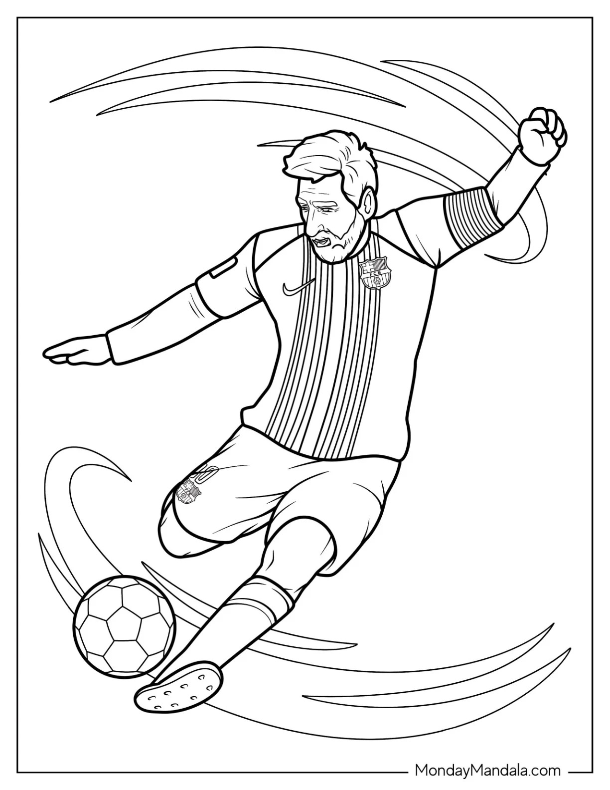 Lionel Lionel Messi Coloring Page Kicking Soccer Ball for Kids coloring page