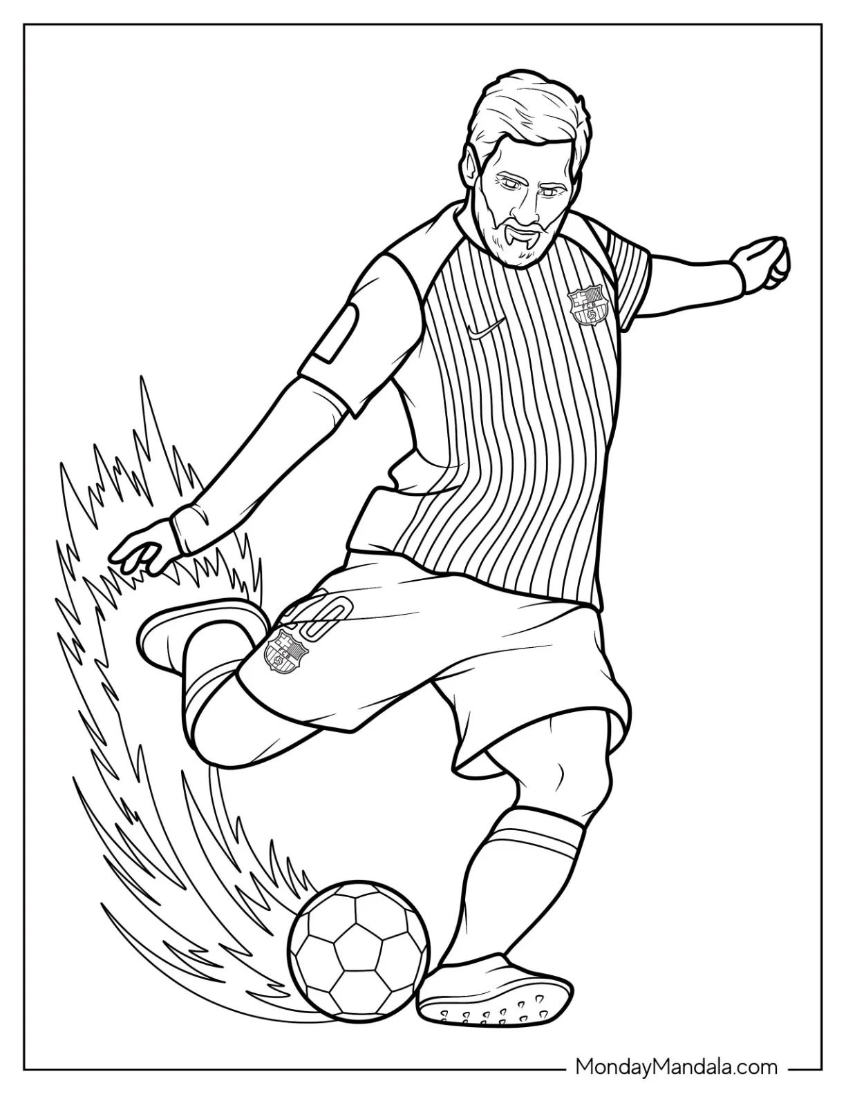 Lionel Lionel Messi Coloring Page Striking the Ball coloring page — printable line art