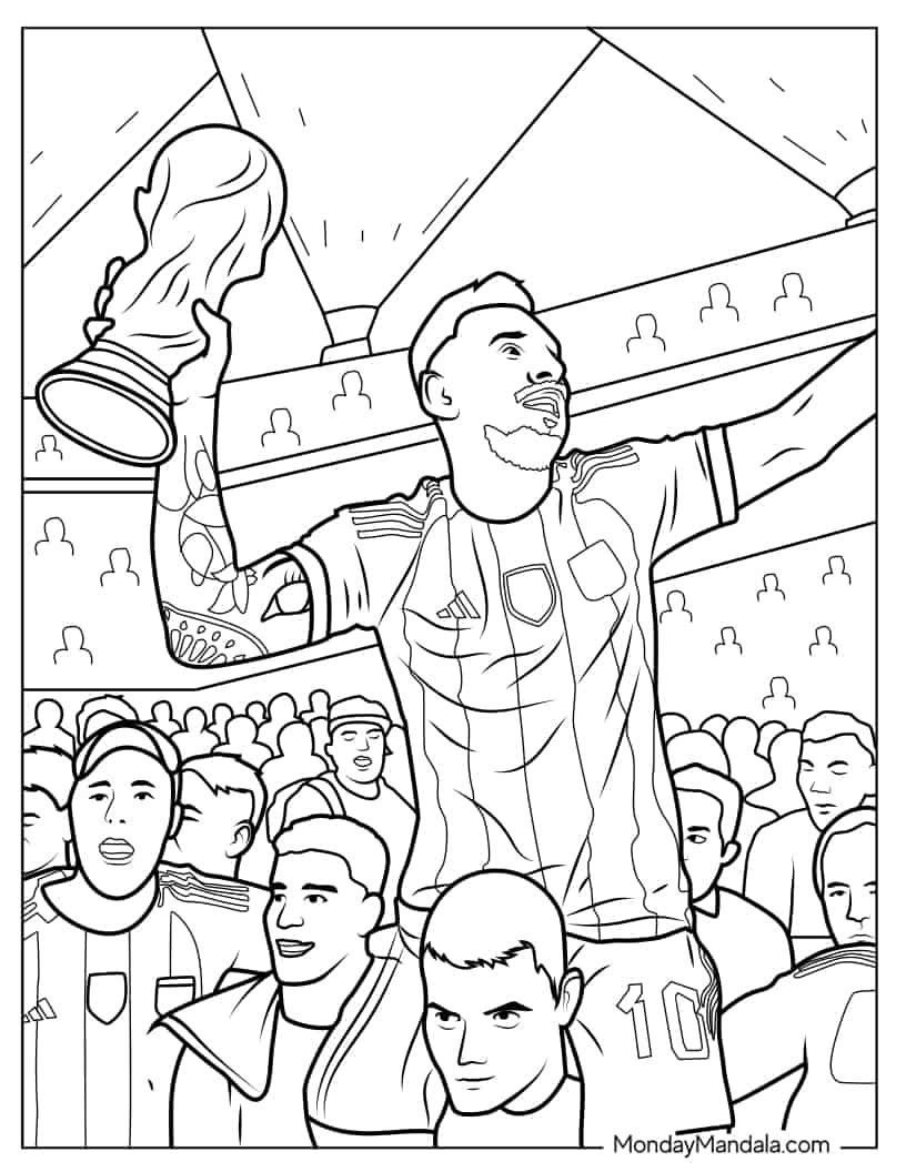 Lionel Messi Holding World Cup Trophy coloring page