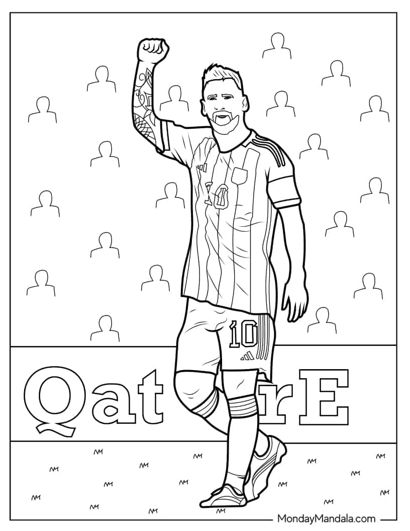 Lionel Messi Making Fist Pump coloring page — printable line art