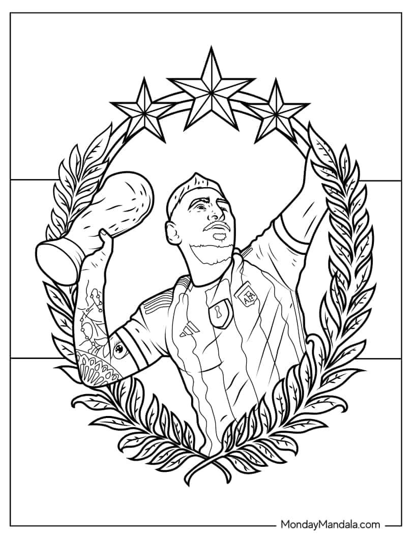 Lionel Messi With World Cup Trophy Poster coloring page