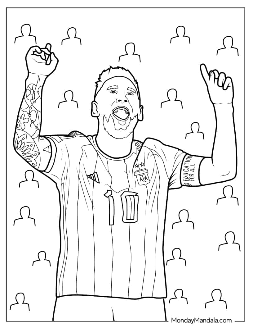 Realistic Coloring Page Of Lionel Messi Celebrating coloring page — printable line art