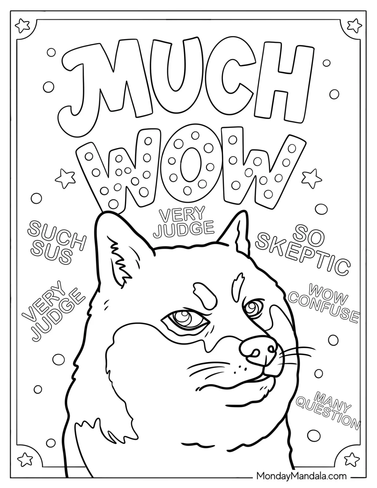 Doge Meme Saying Much Wow Coloring Page coloring page