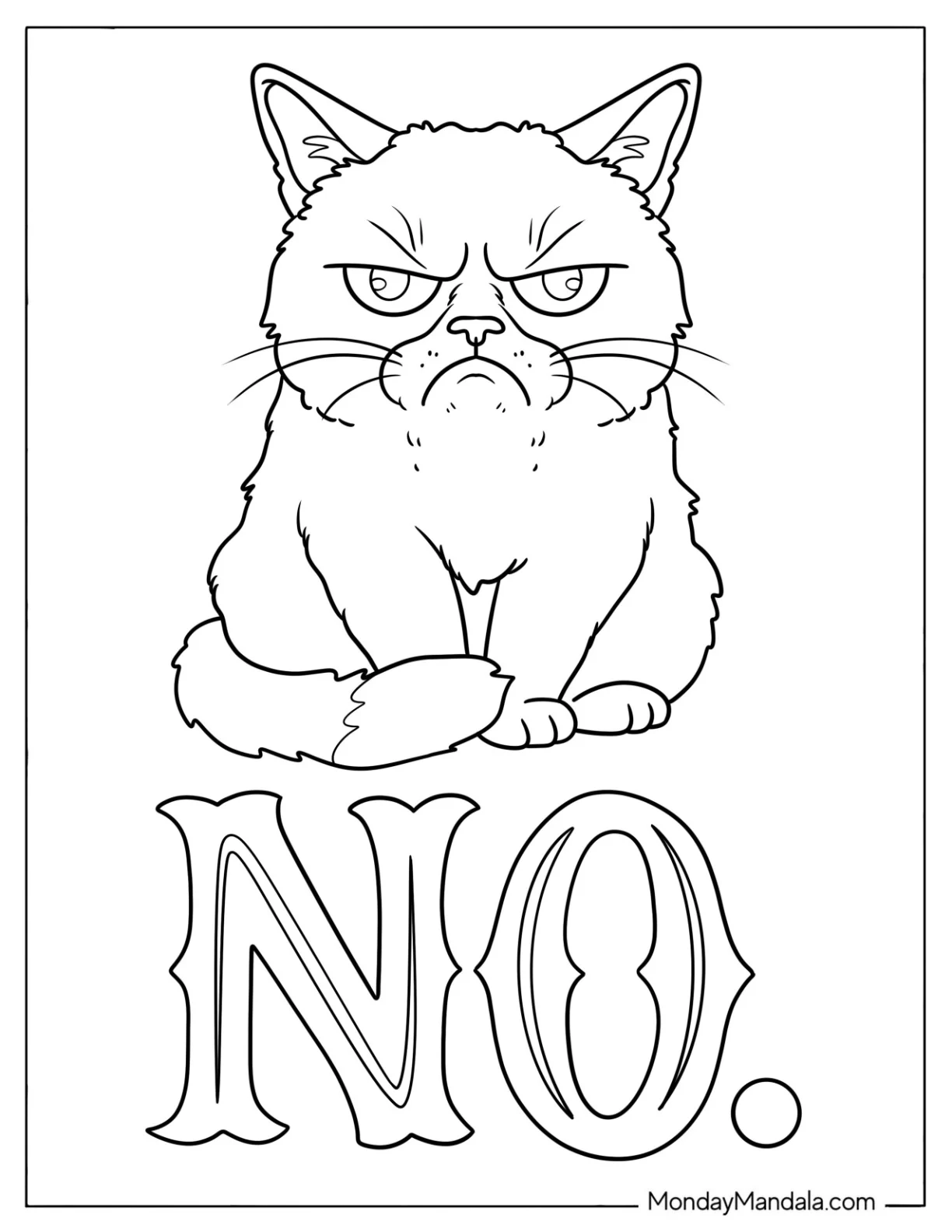 Grumpy Cat Saying No Meme Coloring Page for Kids coloring page — printable line art