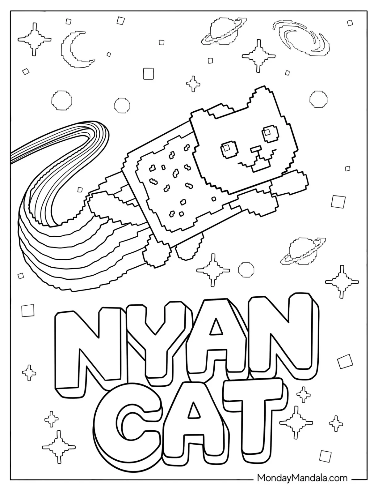 Nyan Cat Flying Through Space Meme Coloring Page for Kids coloring page