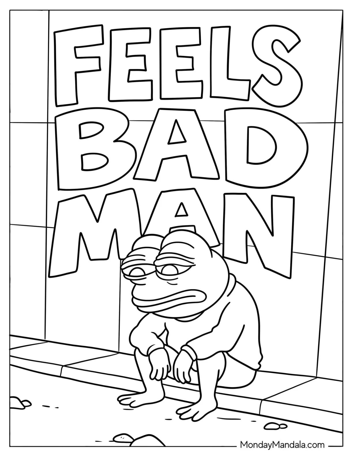 Sad Pepe Feels Bad Man Meme Coloring Page coloring page — printable line art