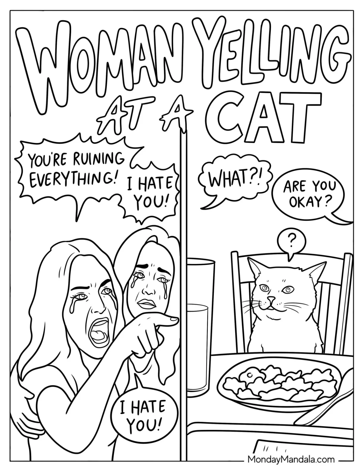 Woman Yelling at a Cat Meme coloring page