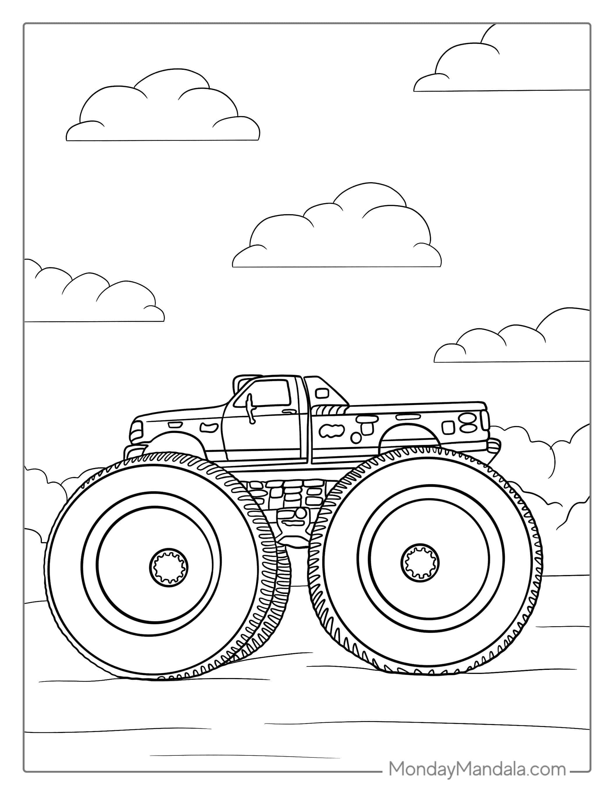 Bigfoot Monster Truck With Massive Tires To Color coloring page