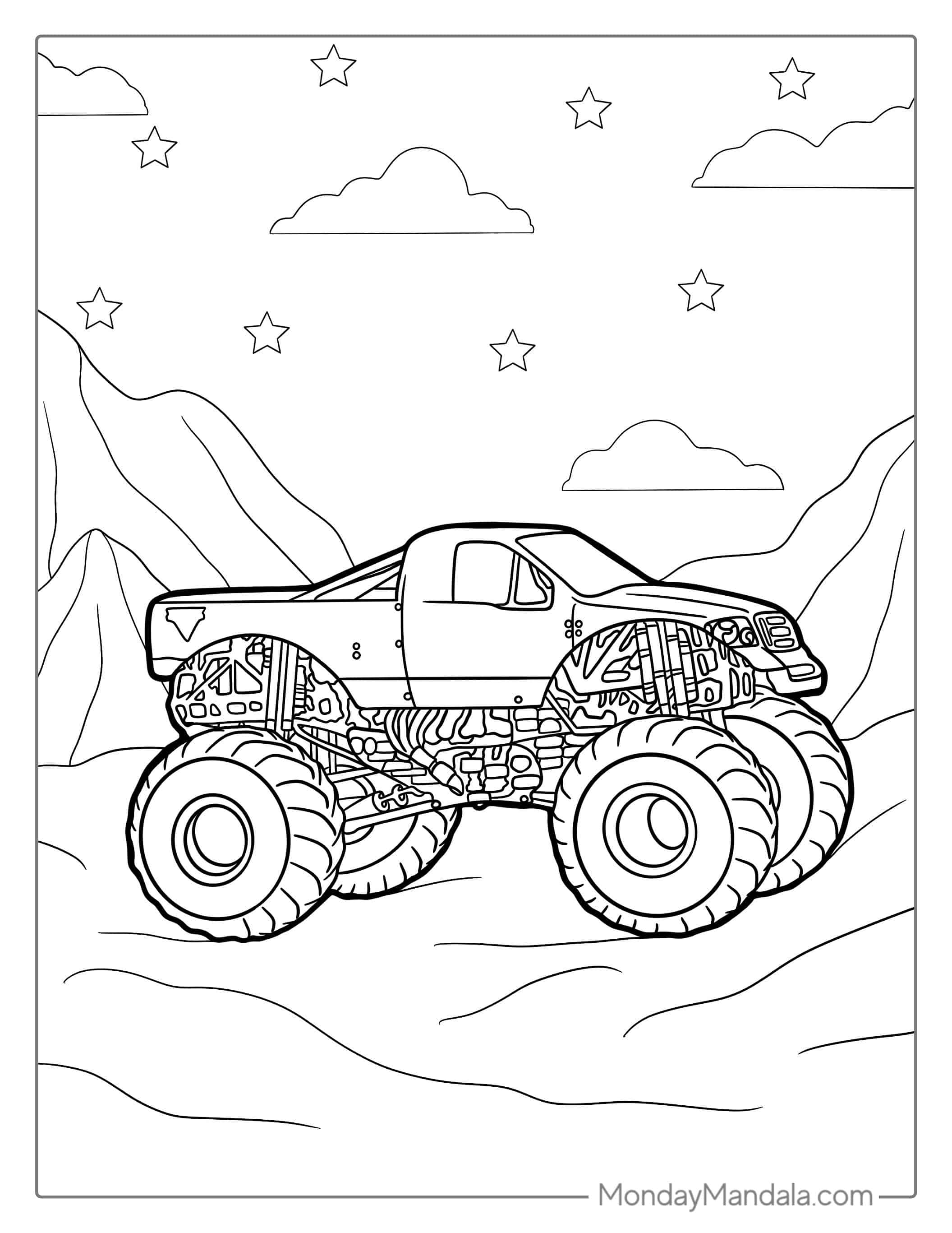 Blue Thunder Monster Truck To Color coloring page