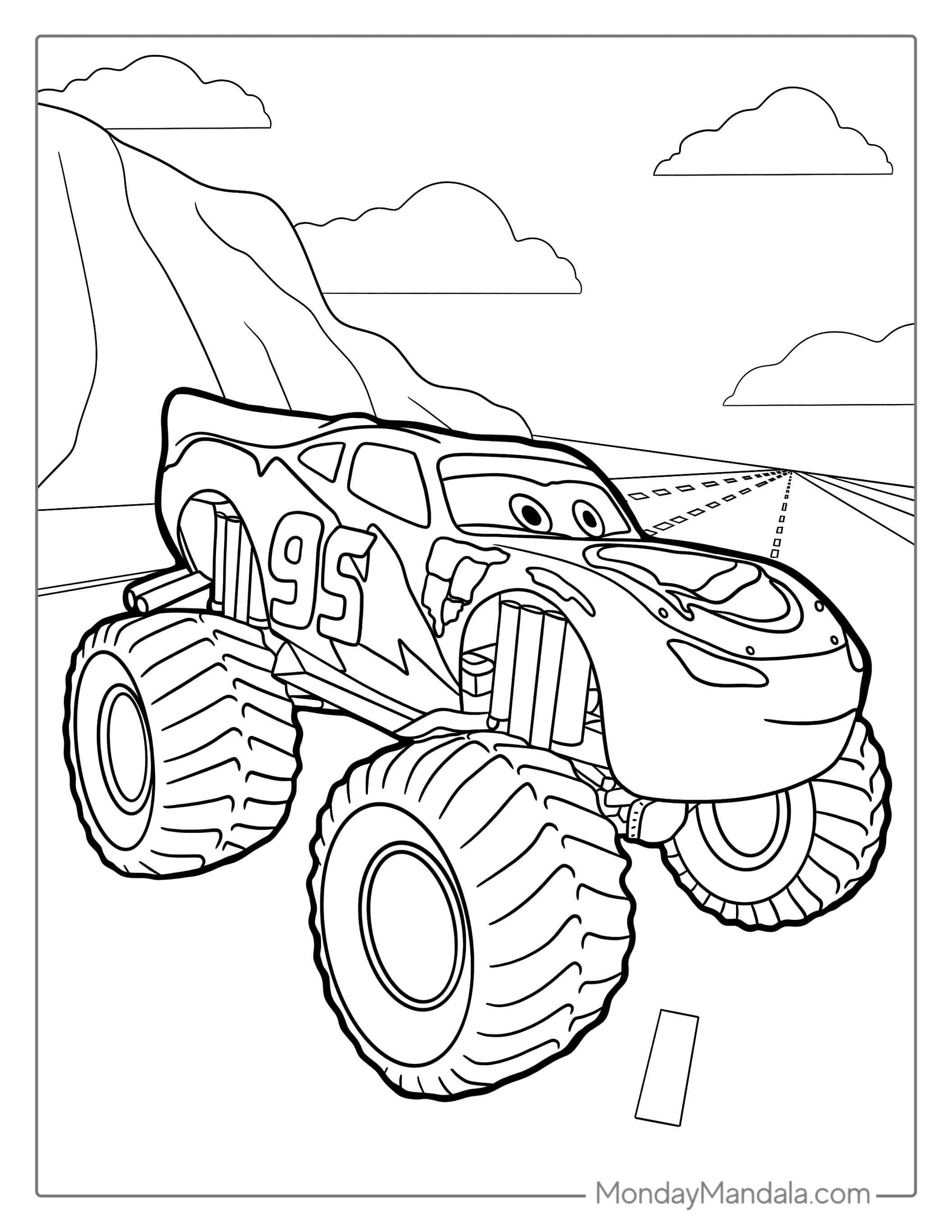 Cars Themed Monster Truck Coloring Page coloring page