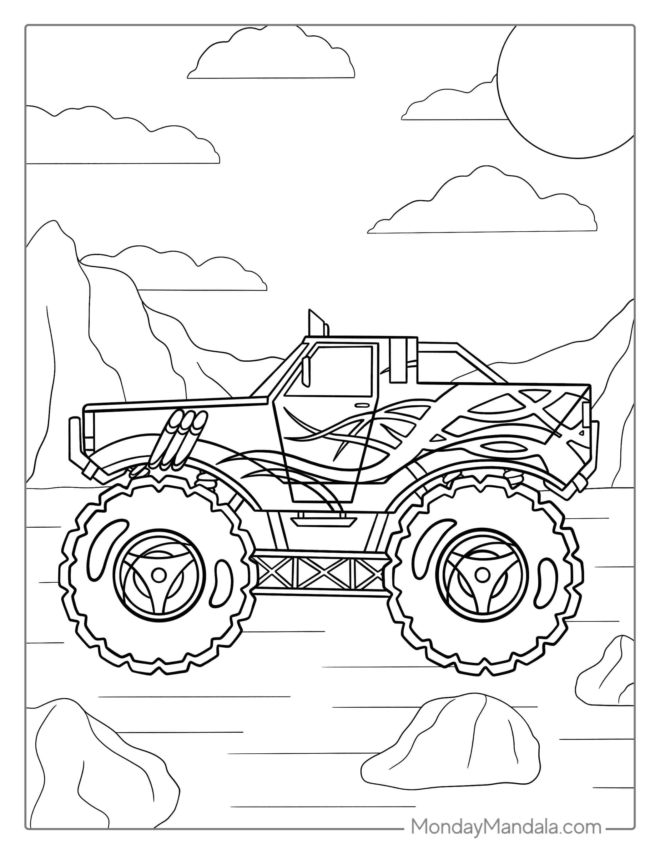 Coloring Page Of a Monster Truck In The Desert coloring page
