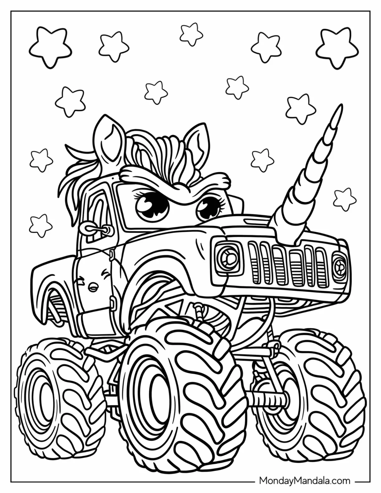 Detailed Sparkle Smash Monster Truck Coloring Page For Kids coloring page
