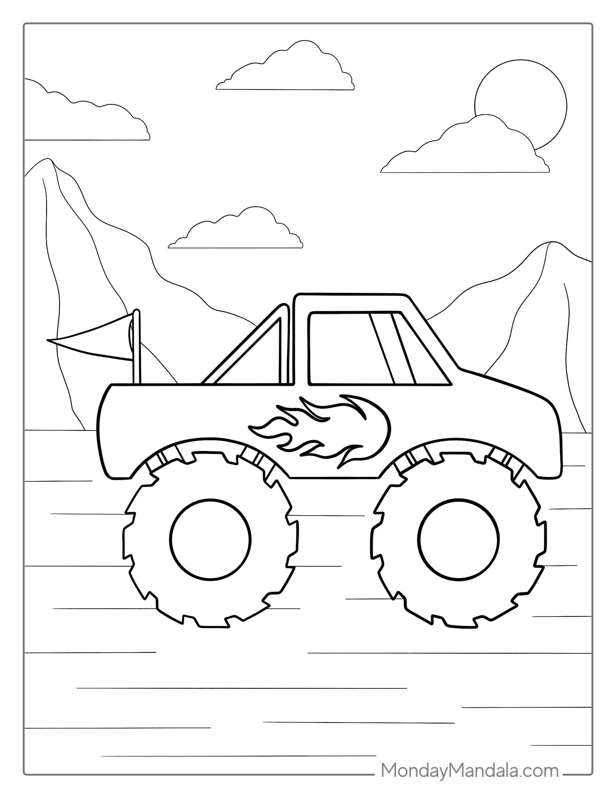 Easy Outline Of a Monster Truck To Color coloring page