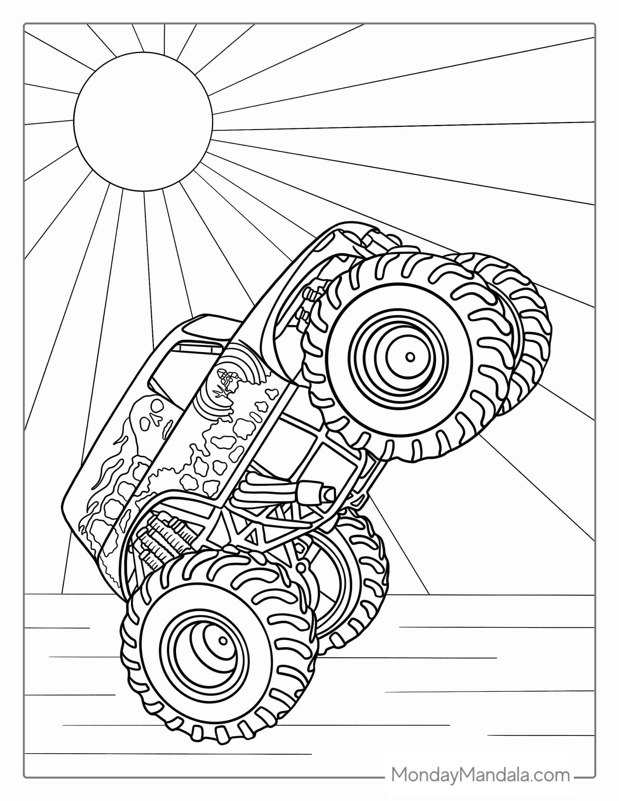 Grave Digger Monster Truck Doing A Wheelie coloring page