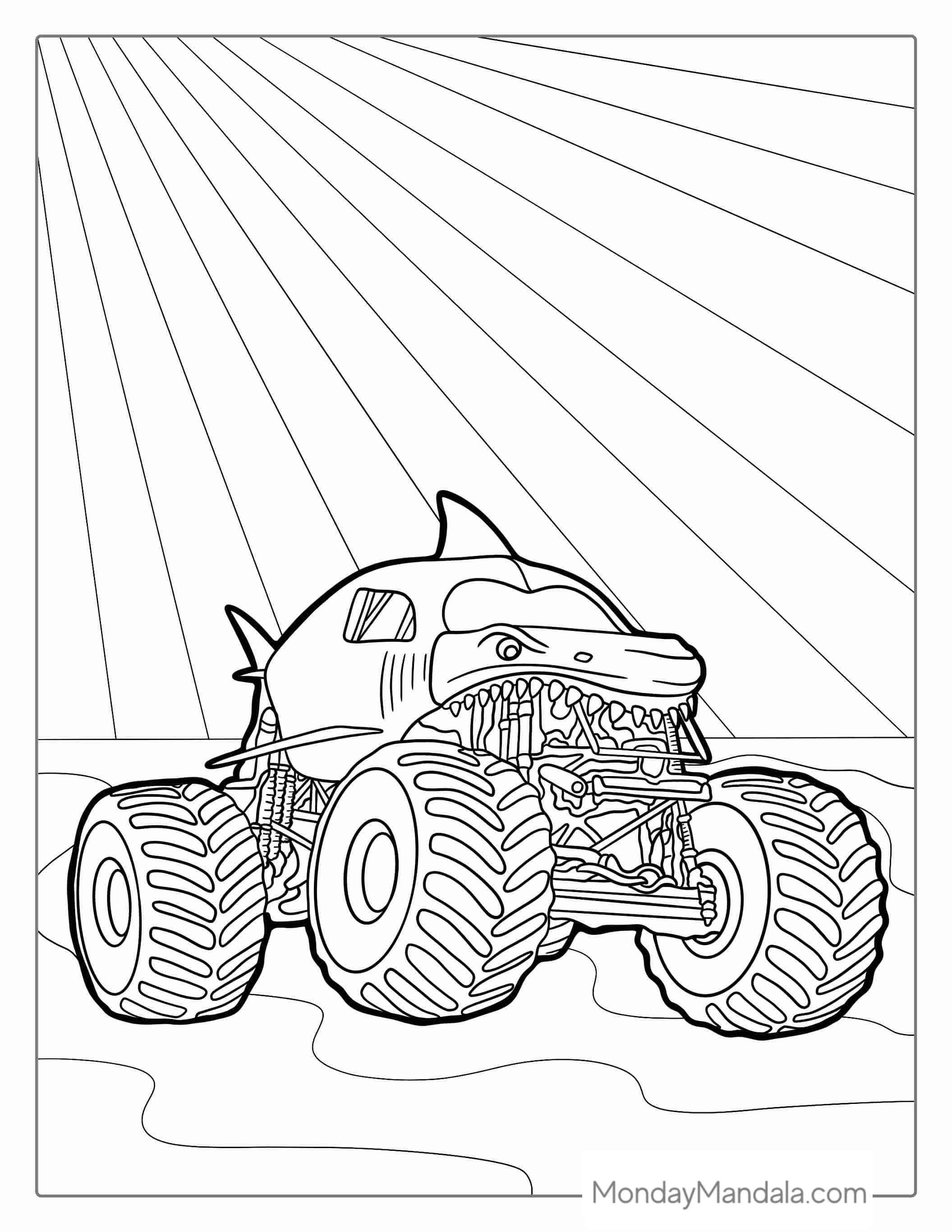 Megaldon Shark Monster Truck Coloring Page coloring page