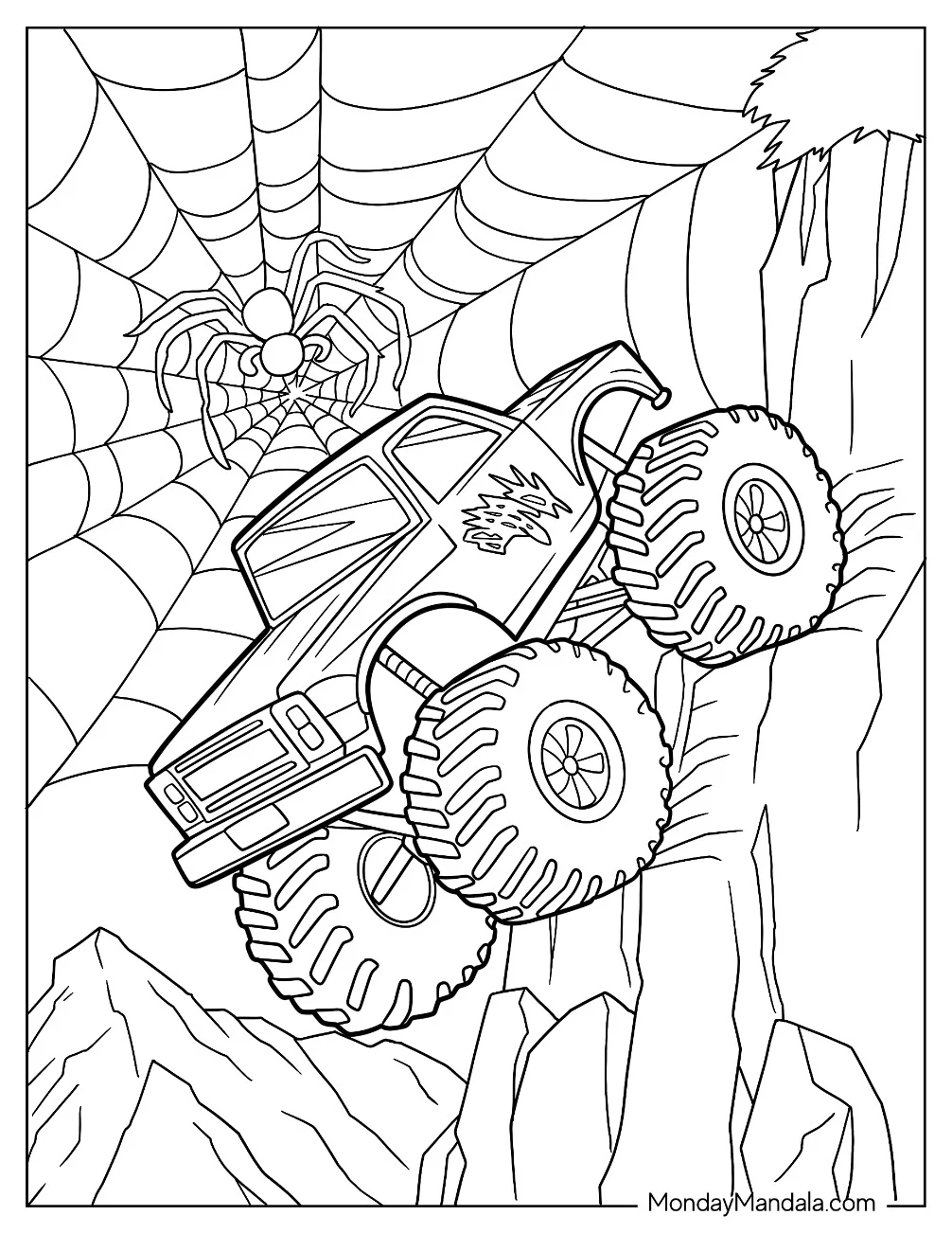 Monster Truck Coloring Page Moving Downhill coloring page