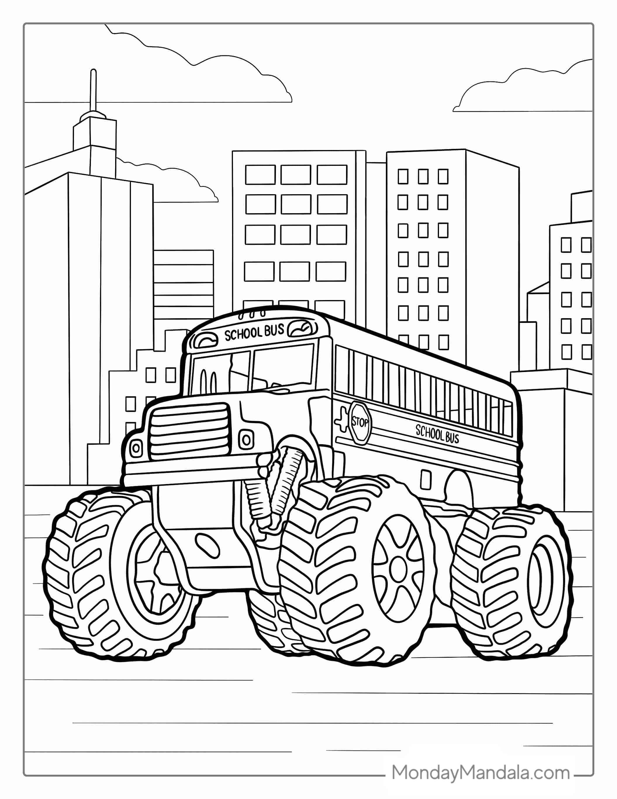 School Bus Monster Truck Coloring Page coloring page