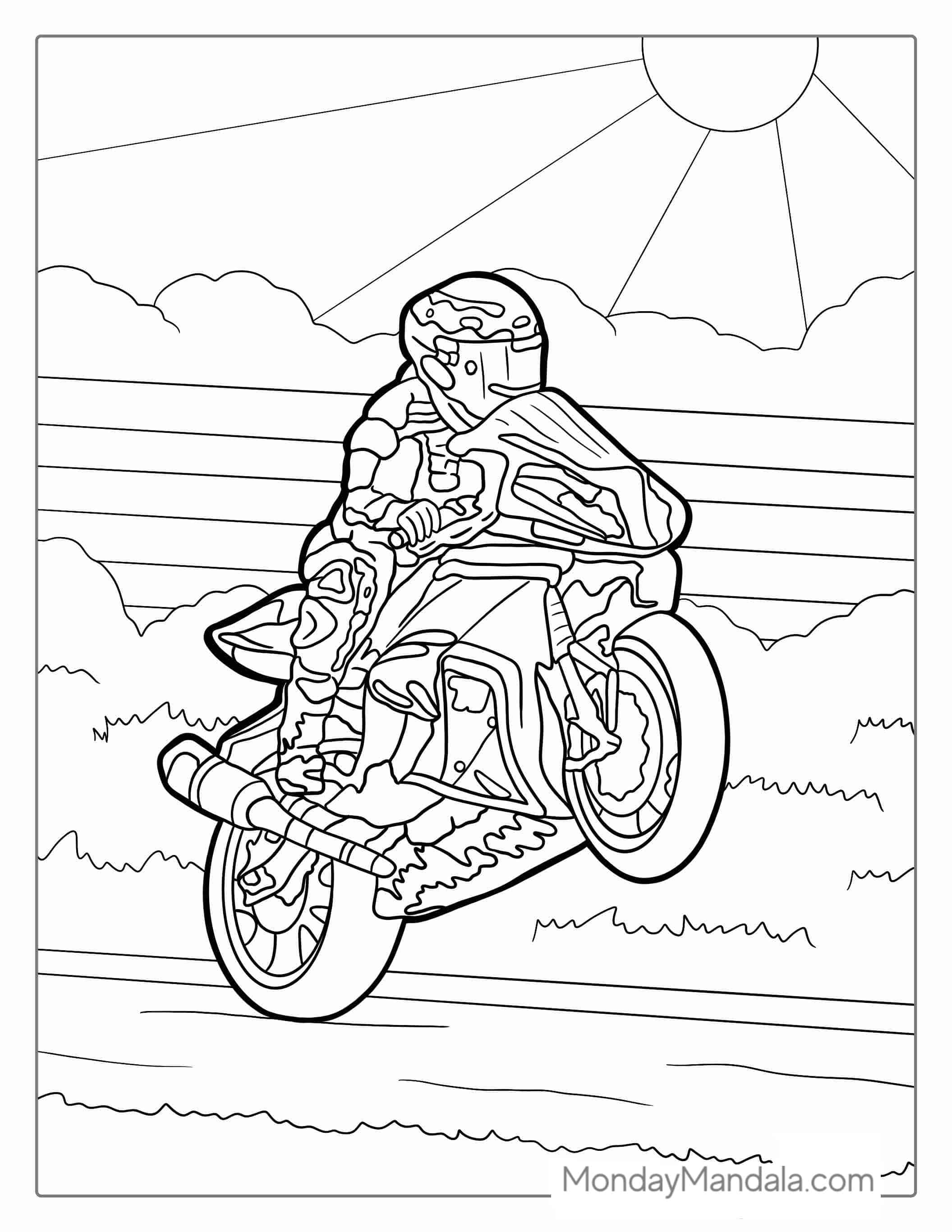 Motorcycle Doing A Wheelie Coloring Sheet coloring page