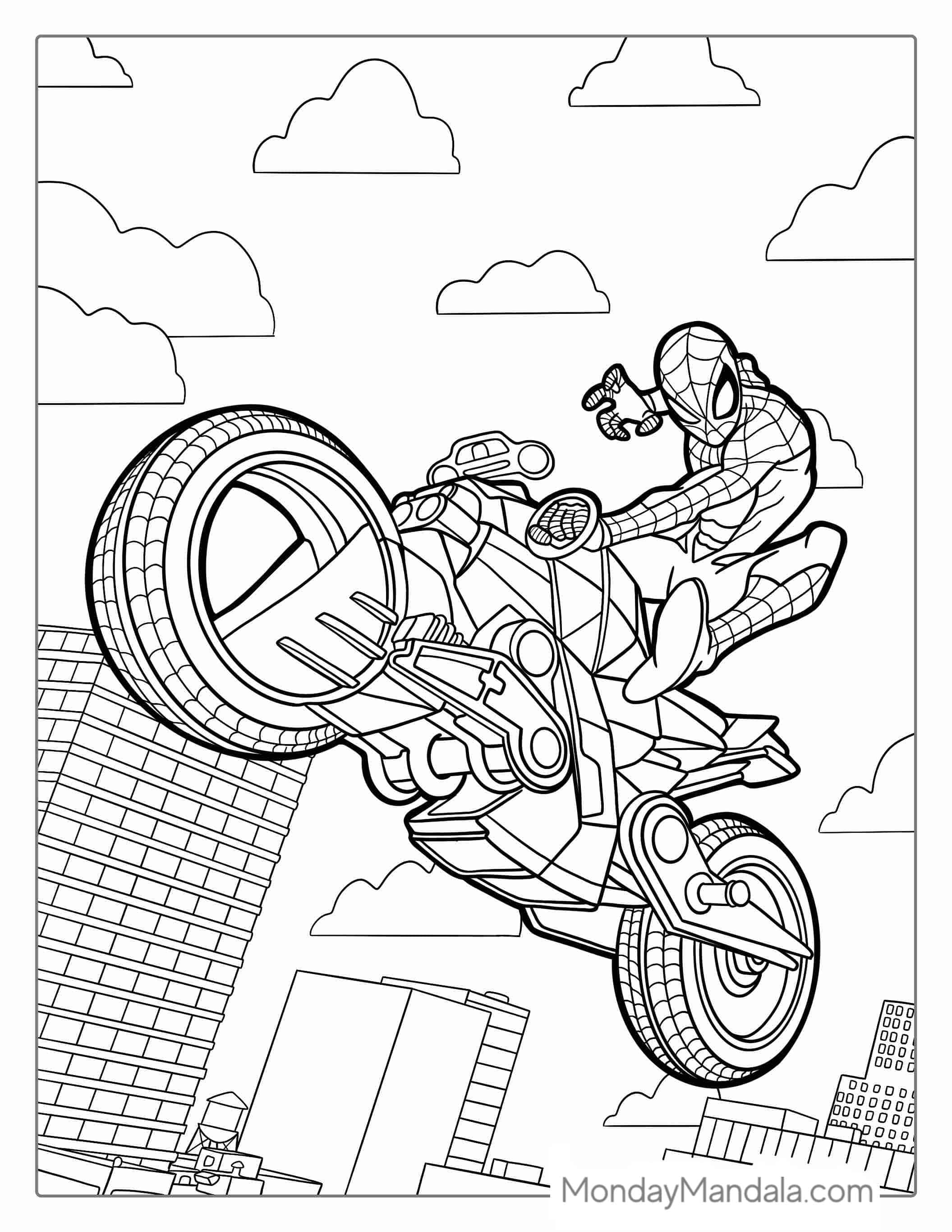 Spider Man Motorcycle Coloring Page coloring page