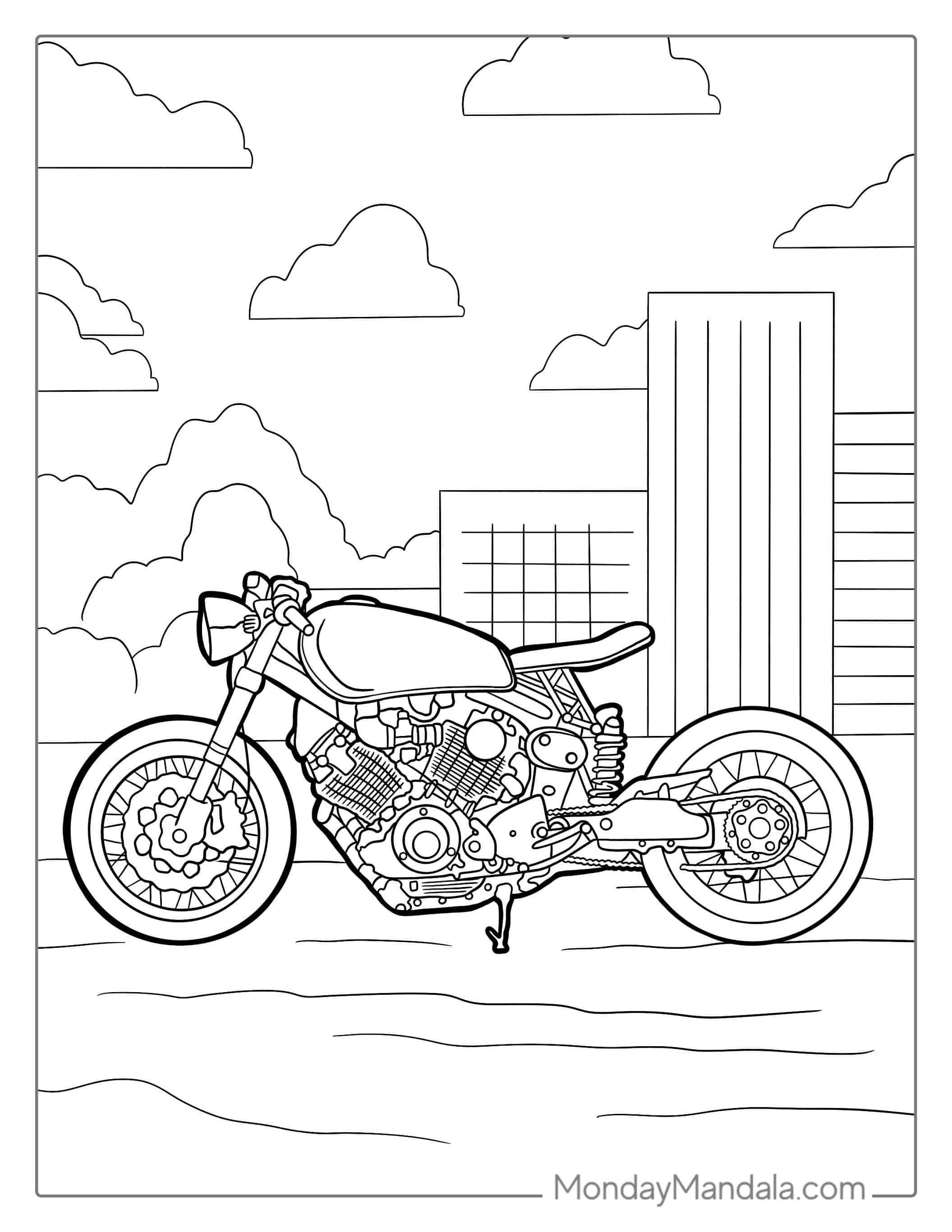 Street Motorcycle In The City Coloring Page coloring page