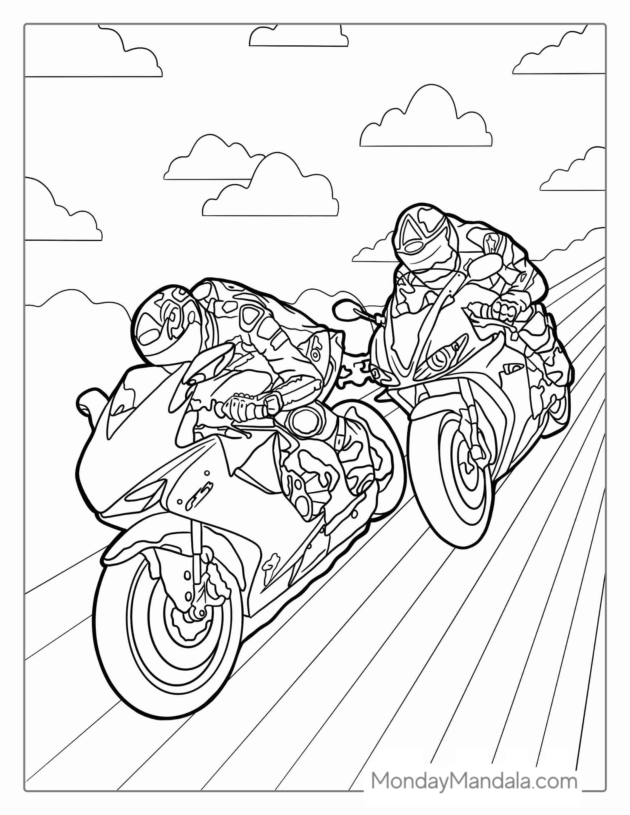 Two Motorcycles Racing On Track coloring page