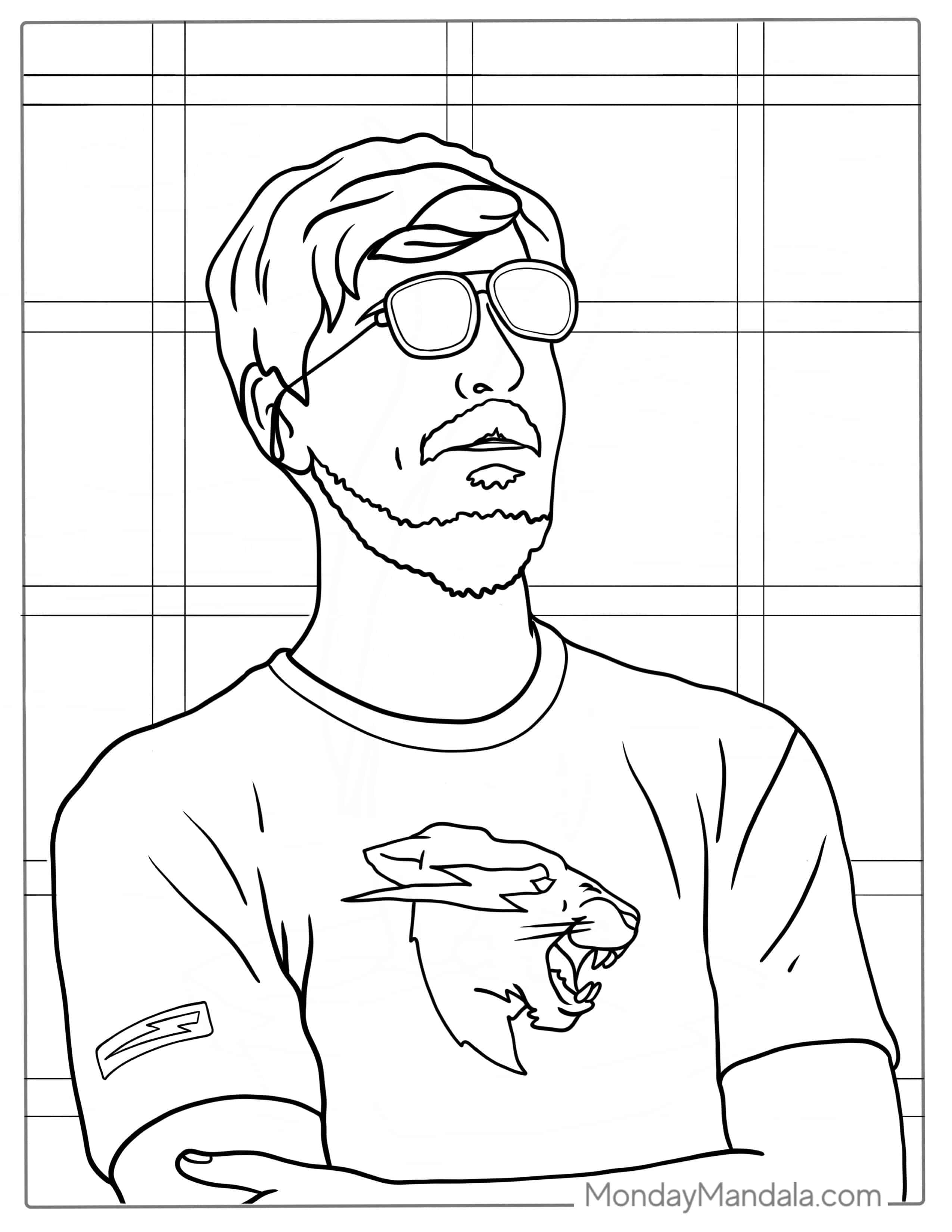 Jimmy Donaldson (Mr Beast) Wearing Sunglasses To Color coloring page