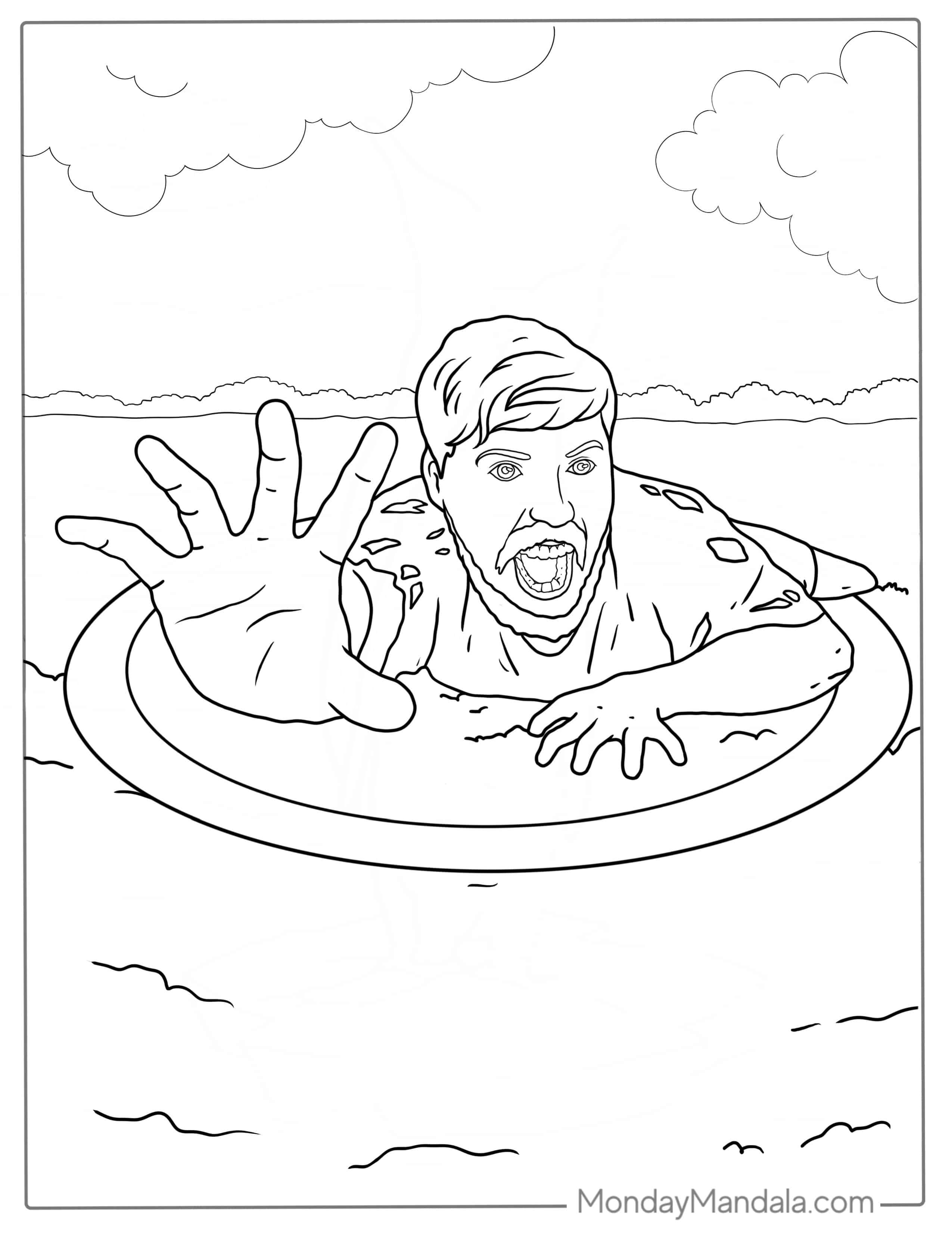 Mr Beast Crawling Out Of Circle coloring page