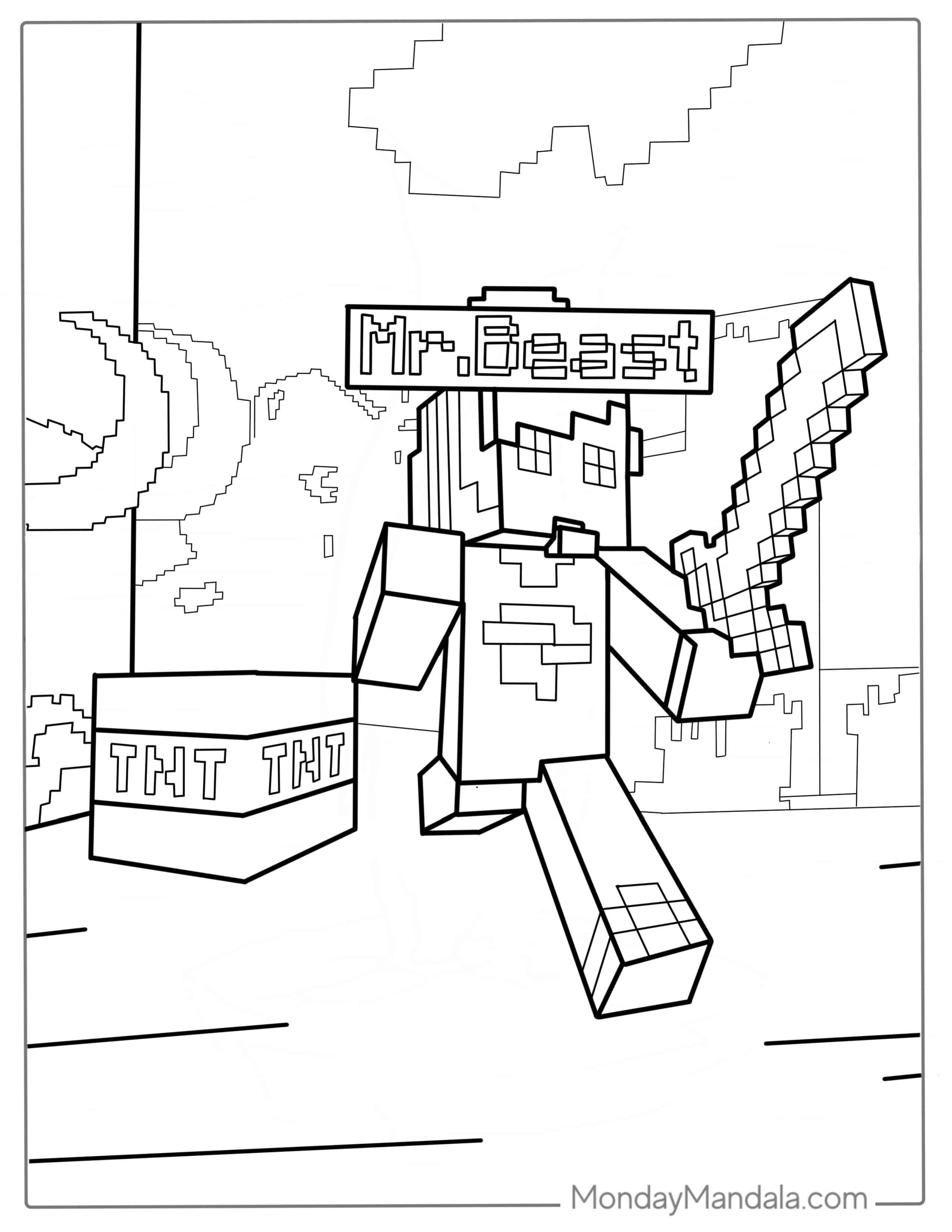 Mr Beast Minecraft Coloring Page For Kids coloring page