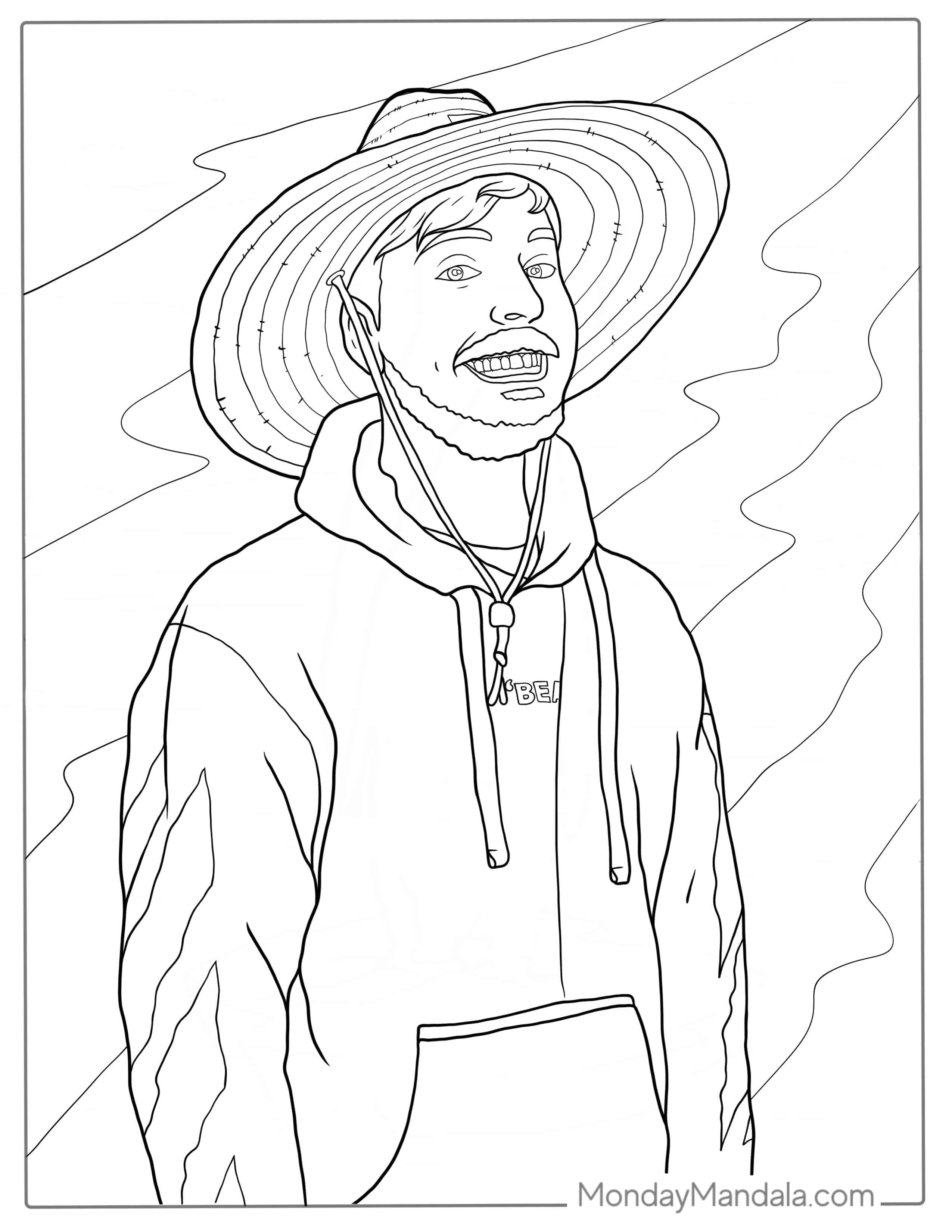 Mr Beast Wearing Straw Hat Coloring Sheet coloring page