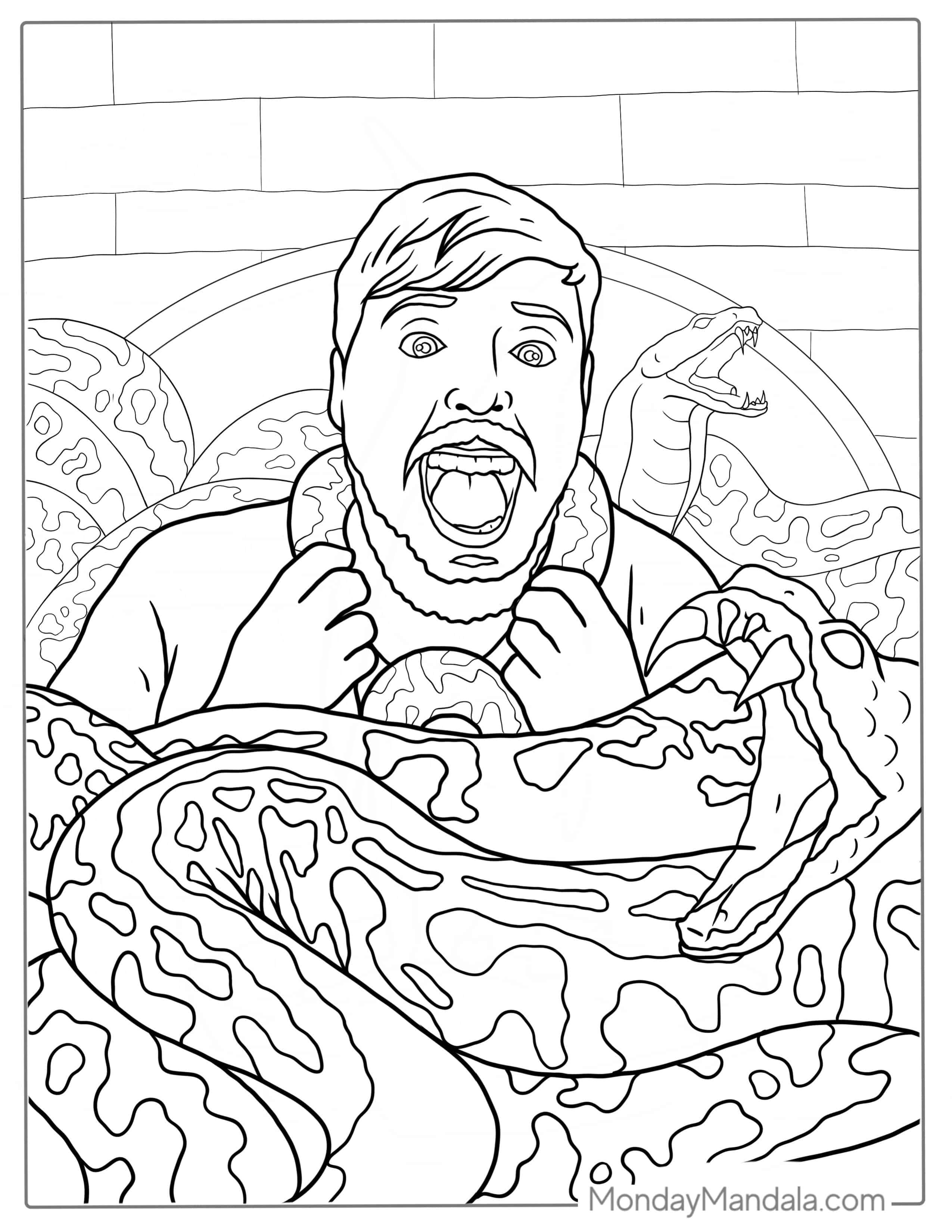 Mr Beast With Pit Of Snakes To Color coloring page — printable line art