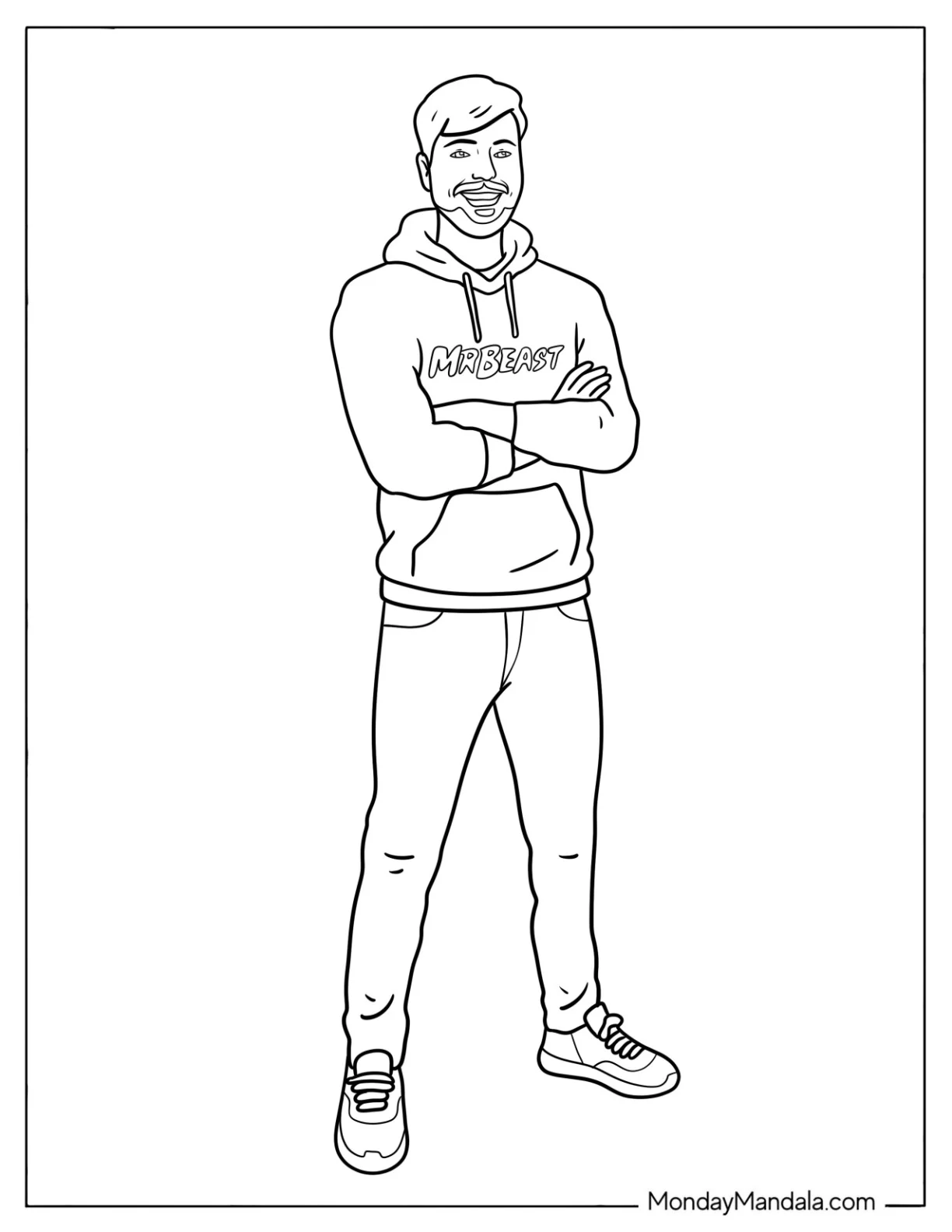 Realistic MrBeast Standing with Crossed Arms Coloring Page coloring page