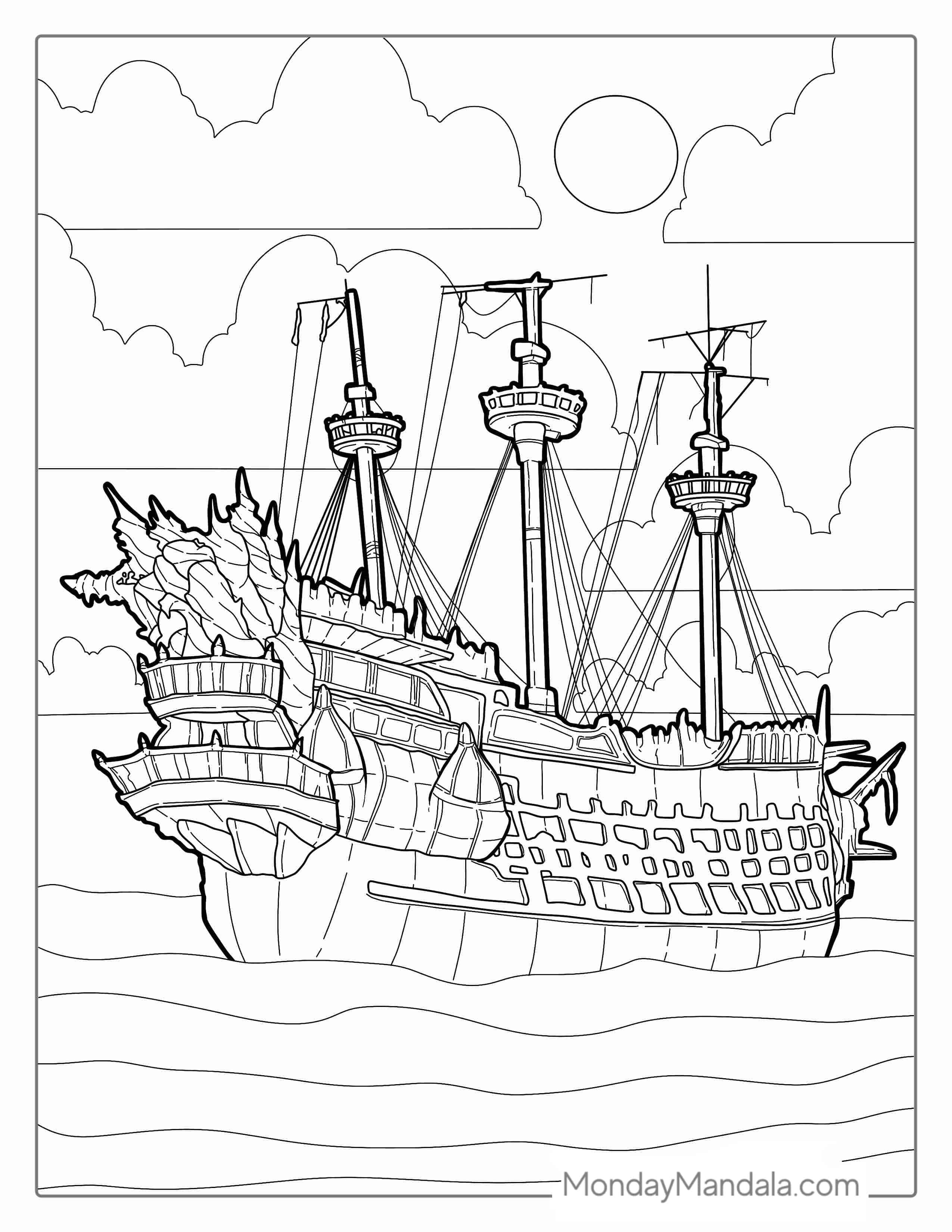 Black Pearl Pirate Ship Coloring Page coloring page