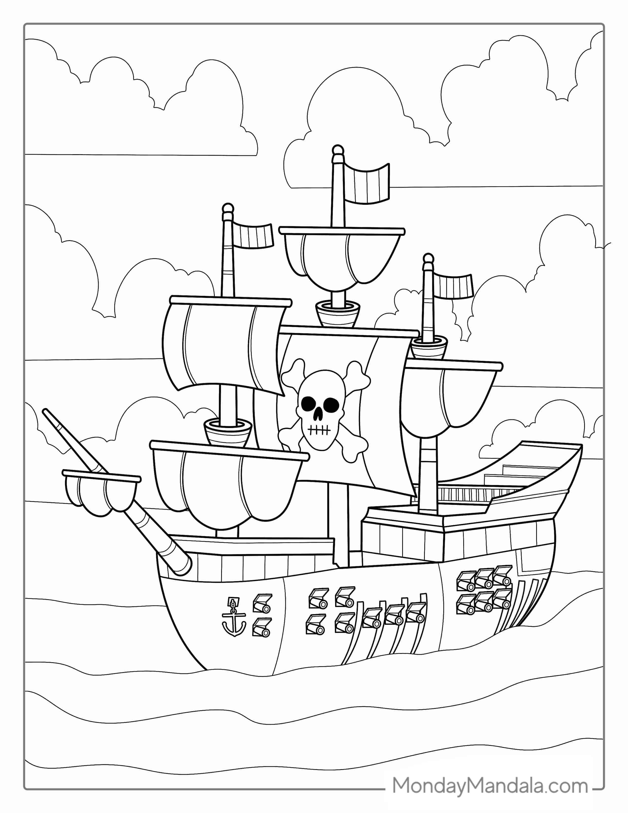 Coloring Page Of Pirate Ship With Multiple Canons coloring page