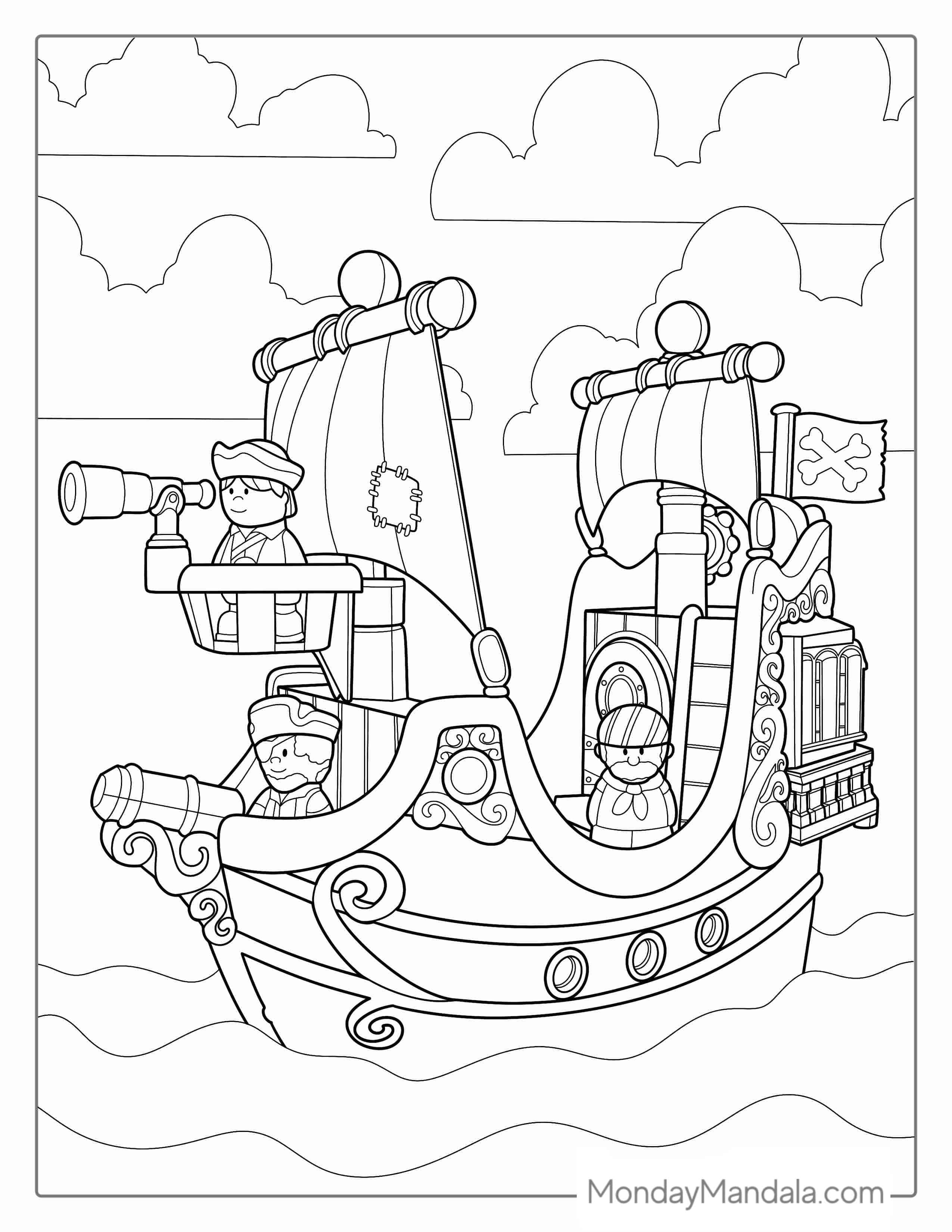Detailed Kids Pirate Ship To Color coloring page