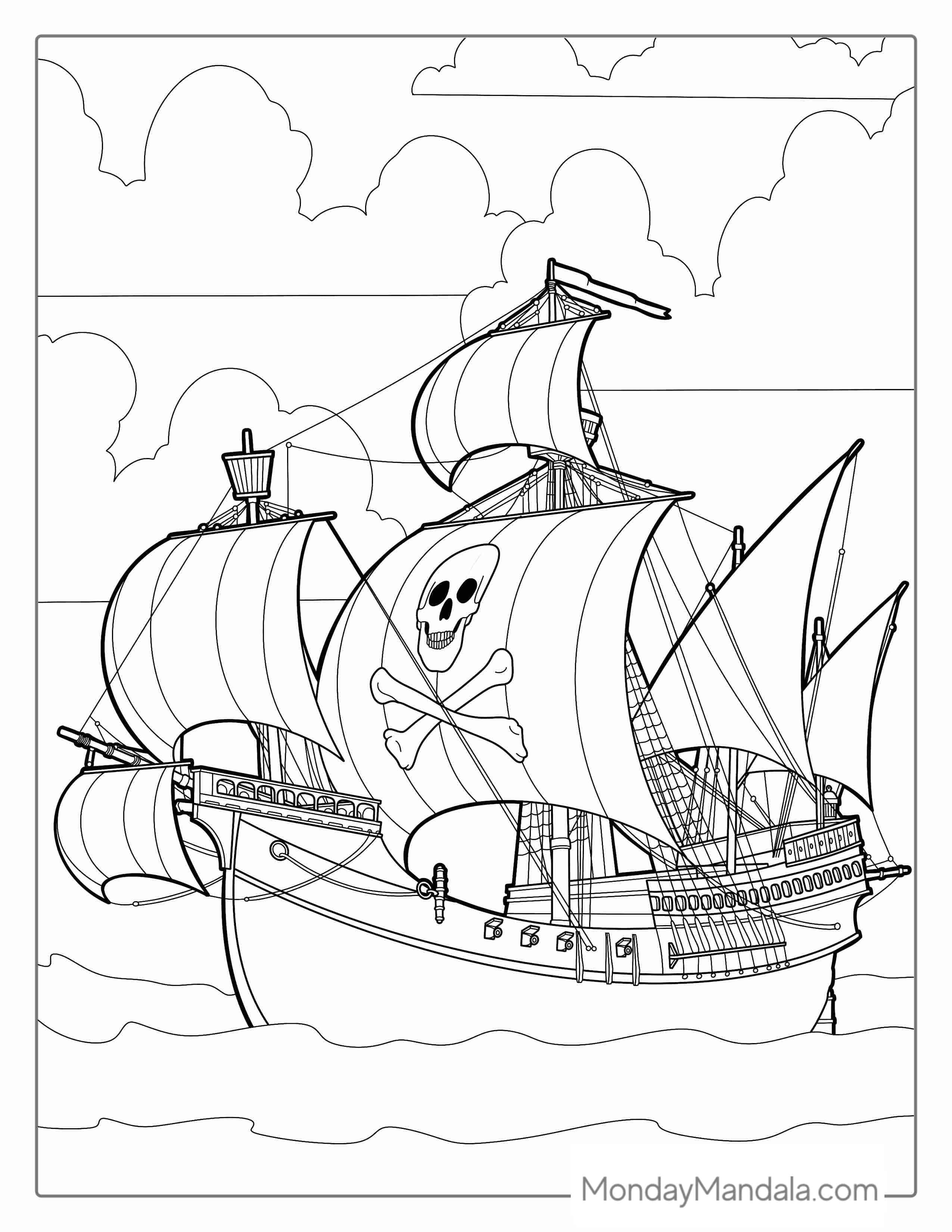 Detailed Pirate Ship Coloring Page coloring page