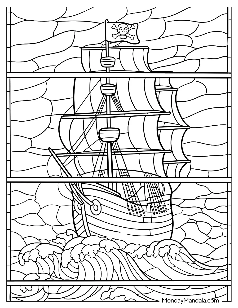 Pirate Ship Coloring Page Stained Glass coloring page — printable line art