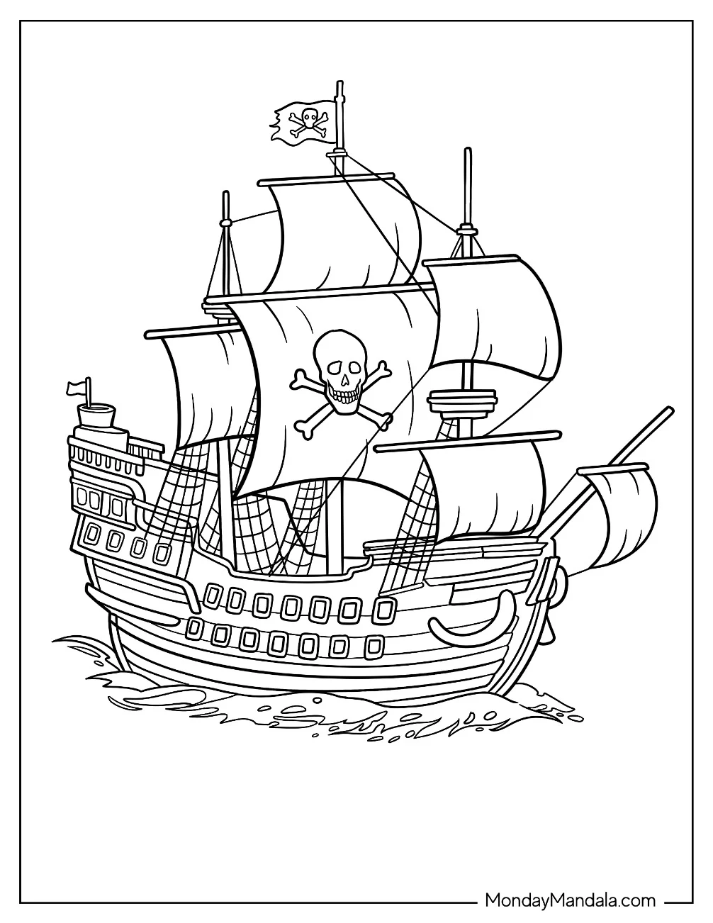 Pirate Ship Coloring Page With Skull On The Sail coloring page