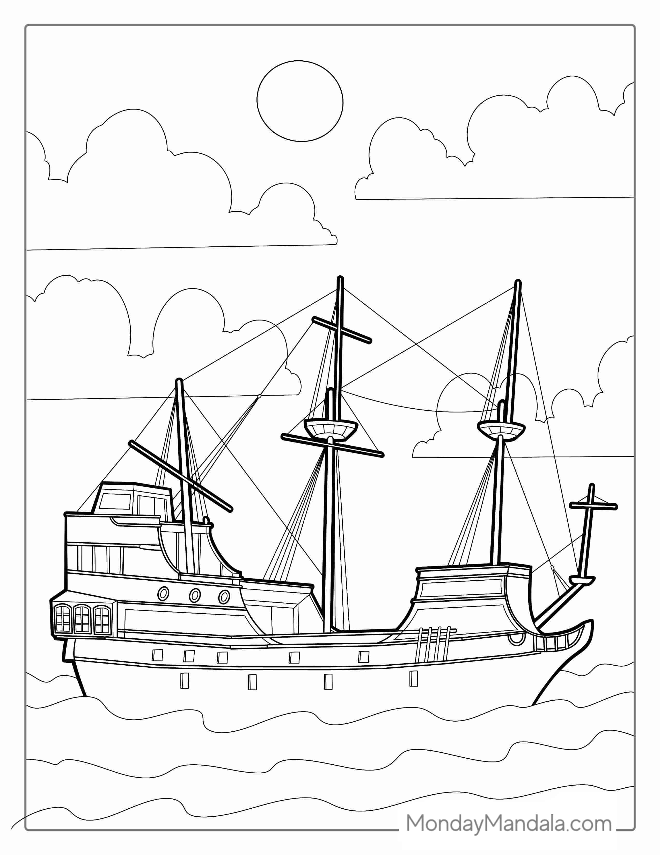 Pirate Ship With Multiple Masks To Color coloring page