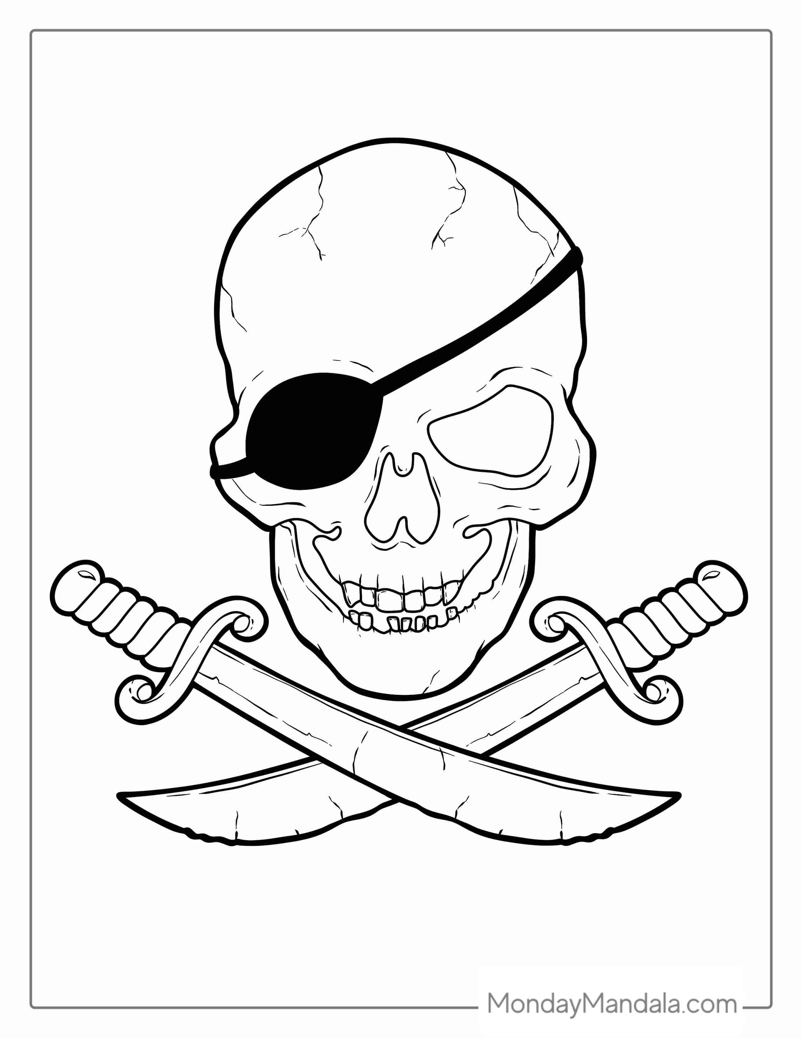 Pirate Skull And Bones Coloring Page For Kids coloring page — printable line art
