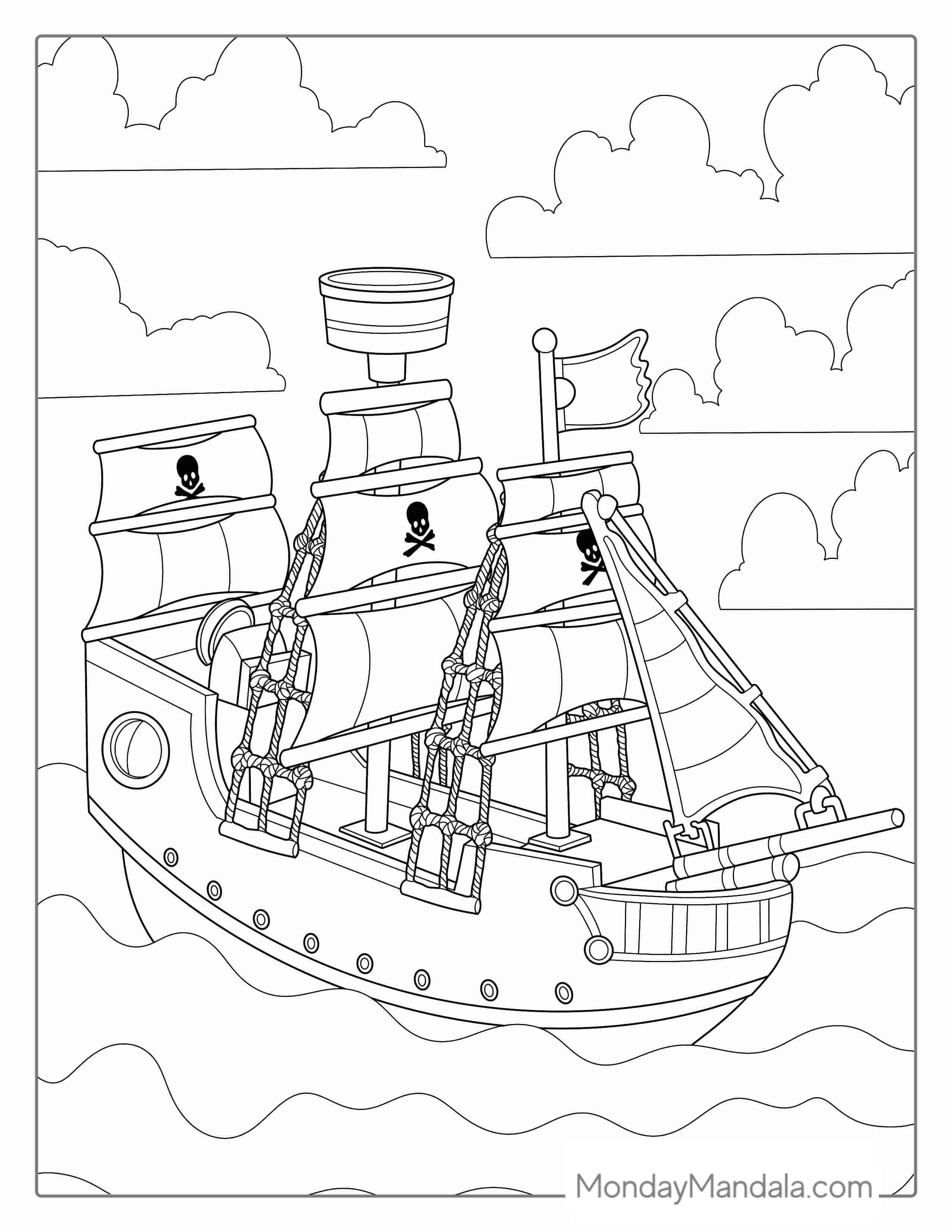 Simple Pirate Ship With Crows Nest To Color coloring page
