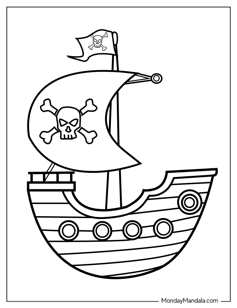 Super Cute Pirate Ship Coloring Page For Preschoolers coloring page