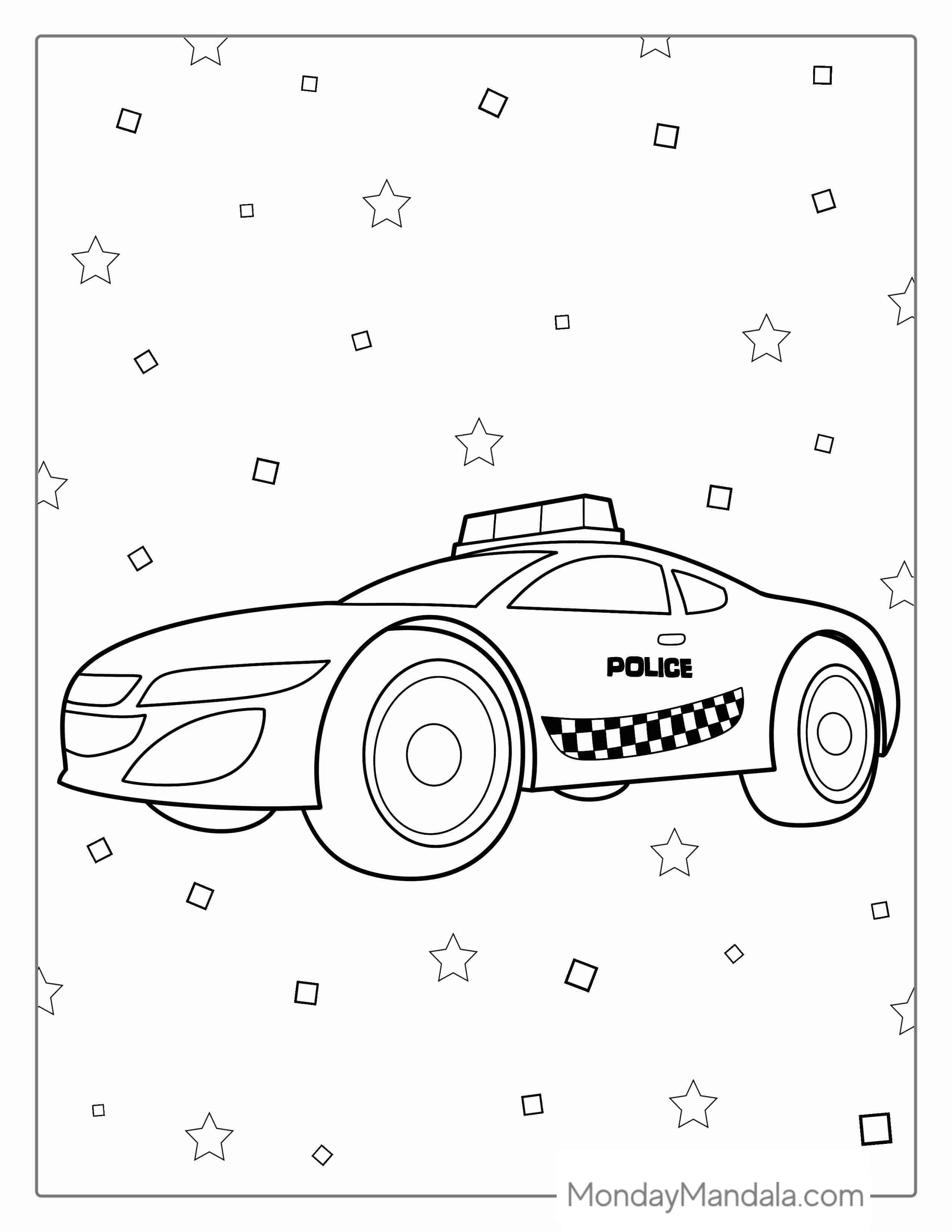 Cartoon Style Police Car To Color For Kids coloring page
