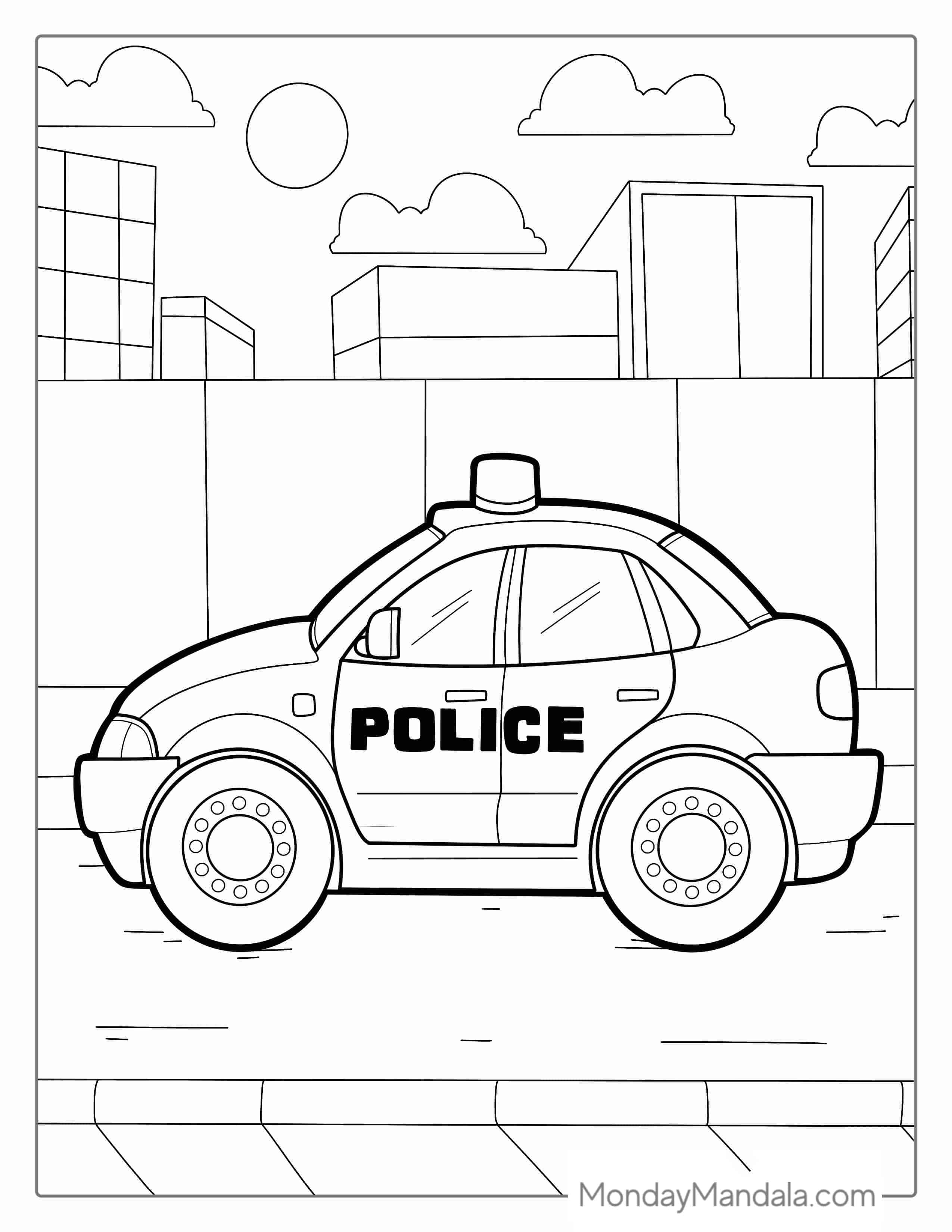 Easy Outline Of Police Car To Color For Kids coloring page