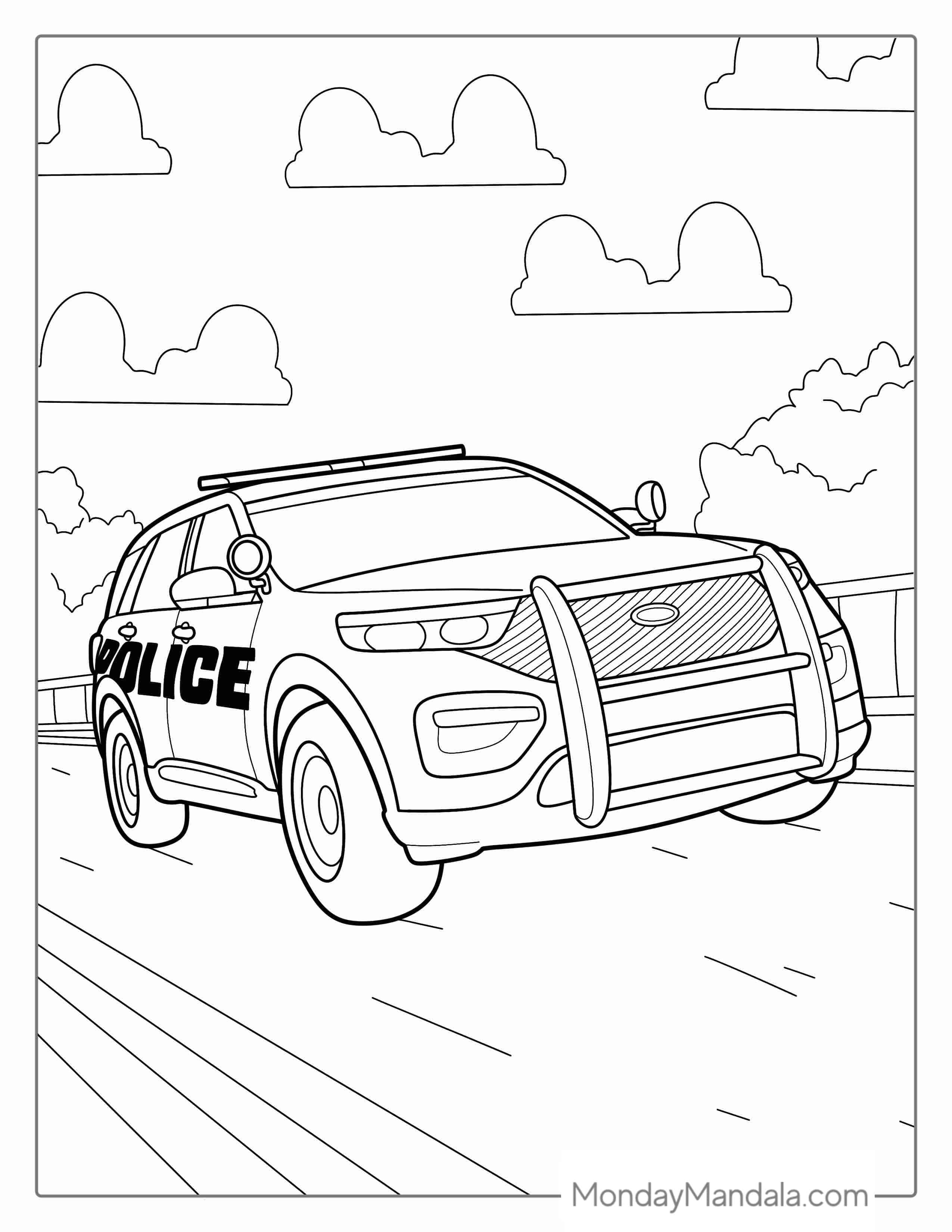 Fast Police Car On Highway To Color coloring page
